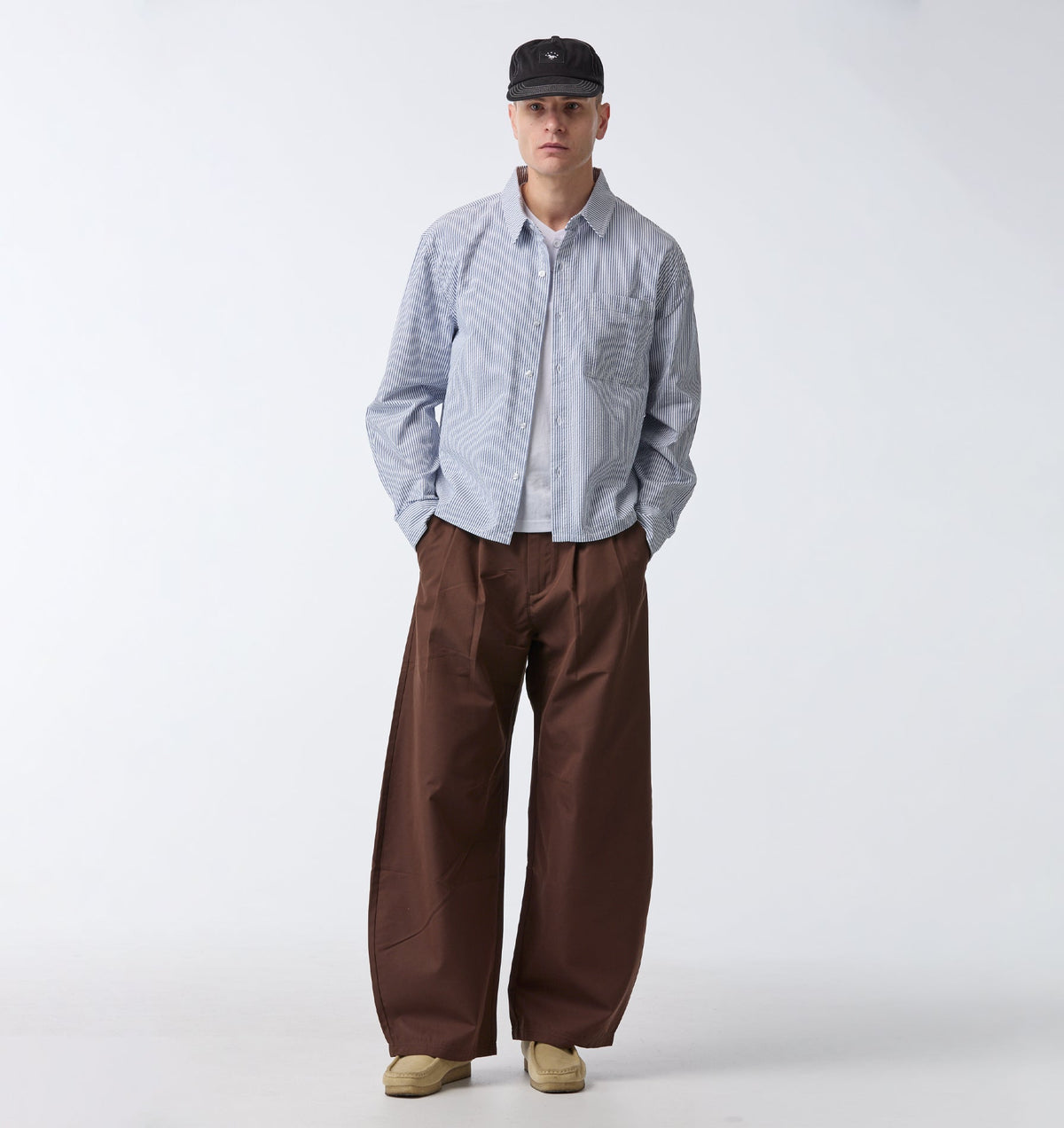 Crop LS Shirt - Blue White Stripe