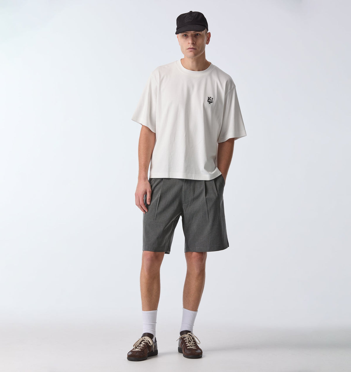 Quincy Pleated Short - Charcoal Mini Check