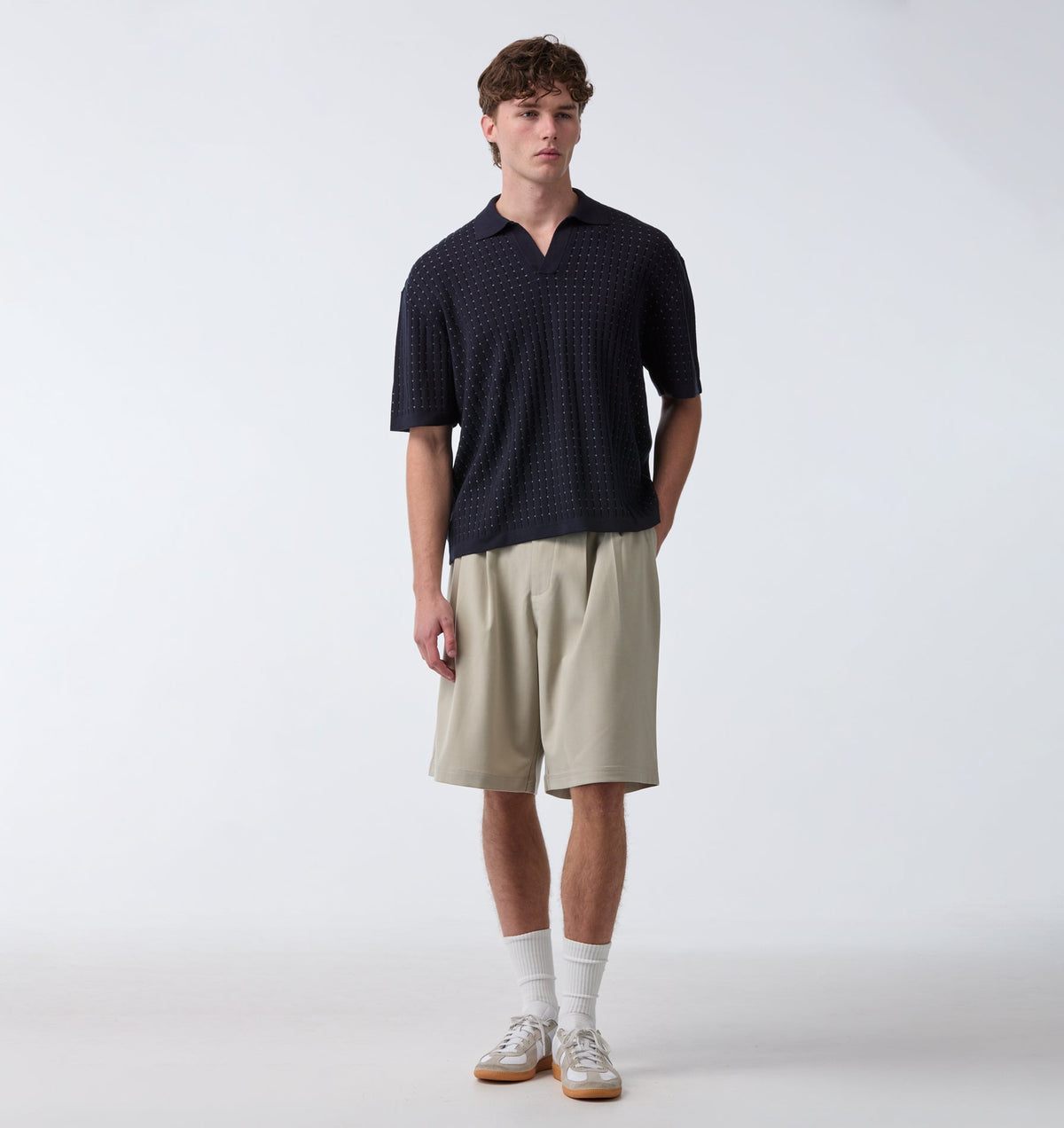 Box Knit Polo - Navy/Off White