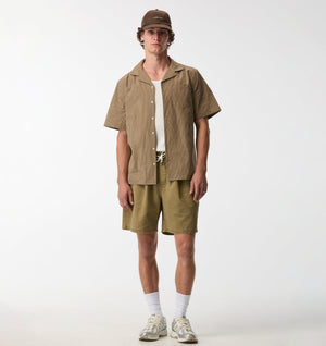 Check Cuban Collar SS Shirt - Brown/Beige Check