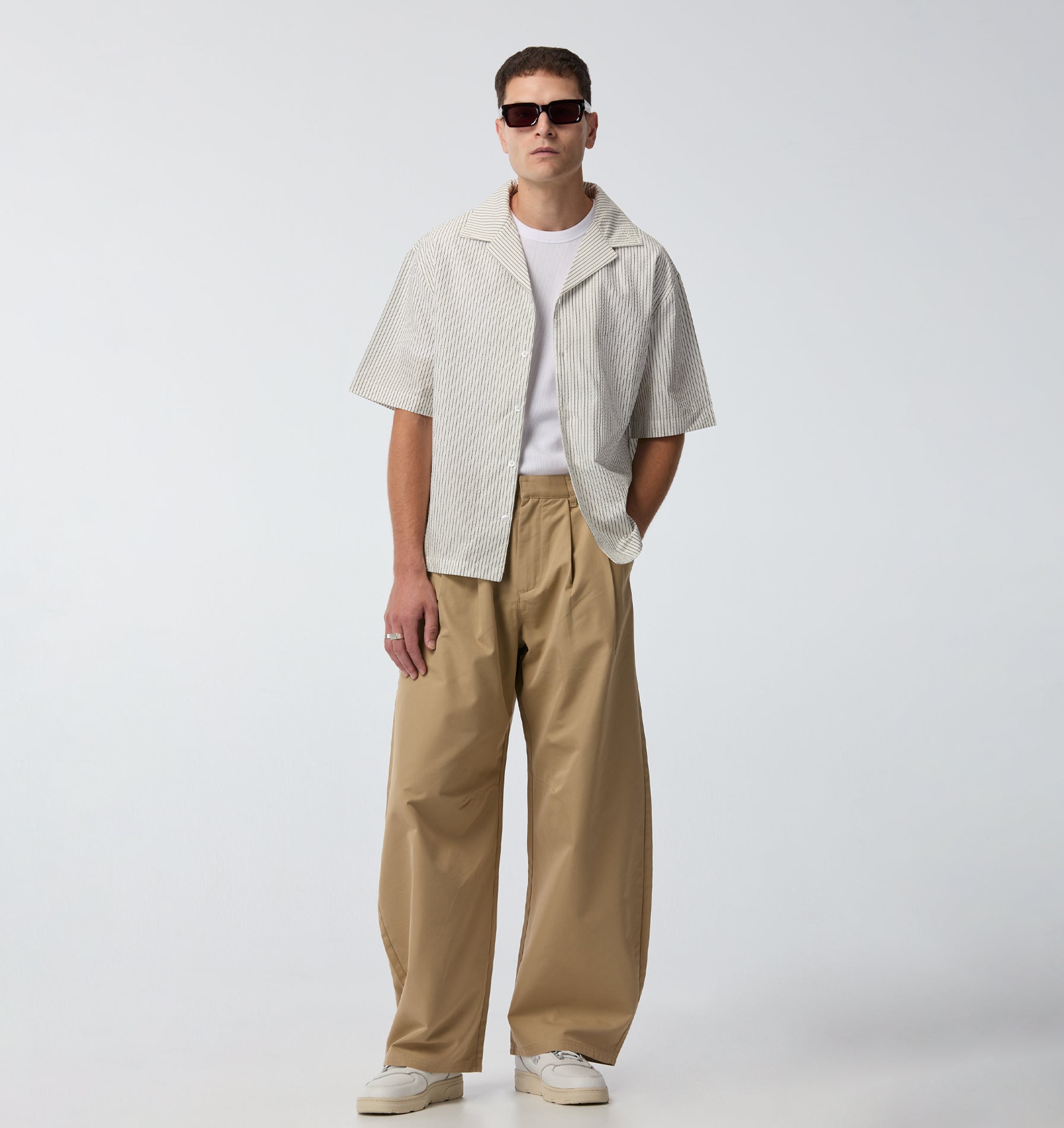 Box Cuban Collar Shirt - White/Black Stripe