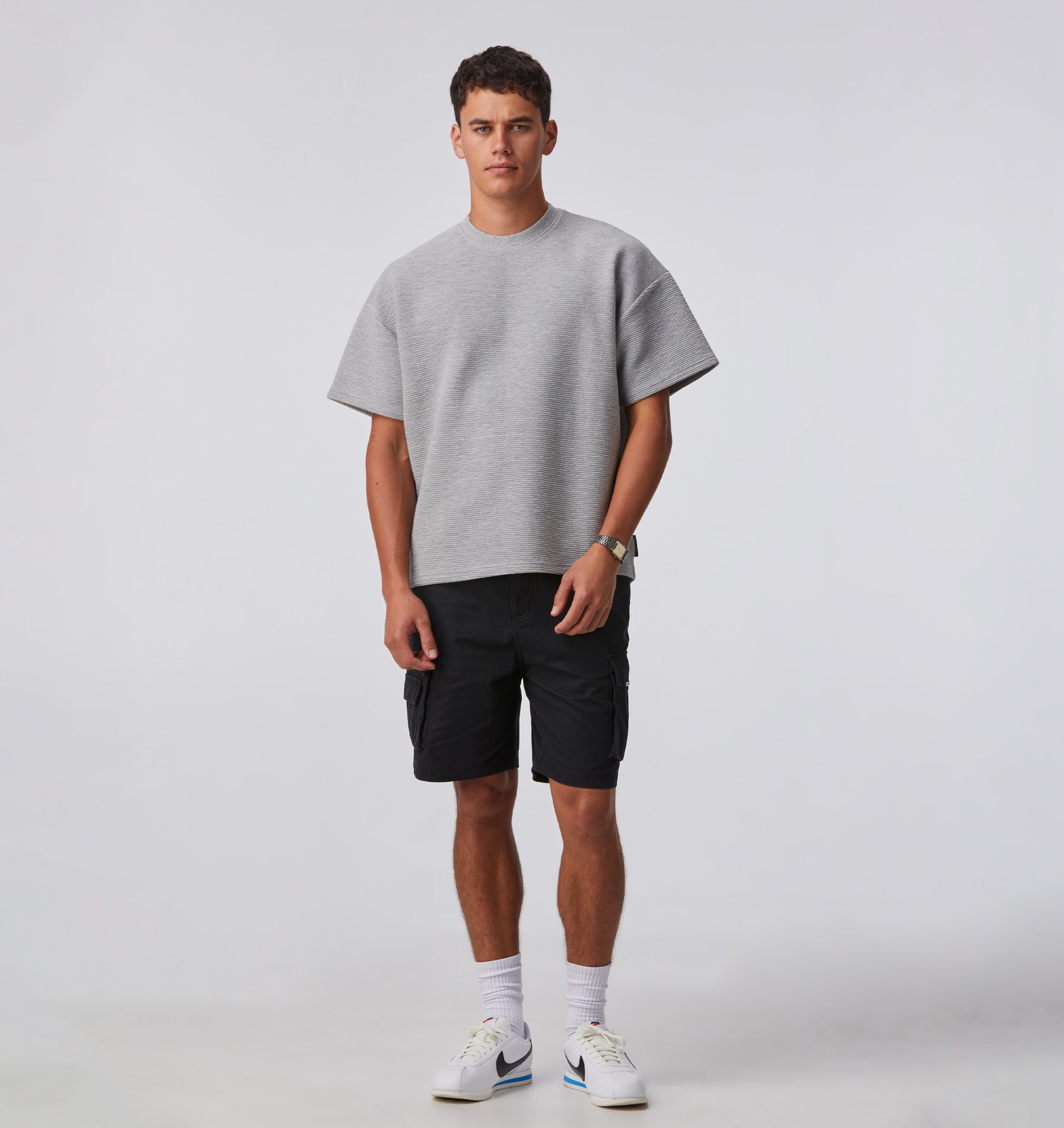 Ridged Lewi Crop Tee - Vintage Grey