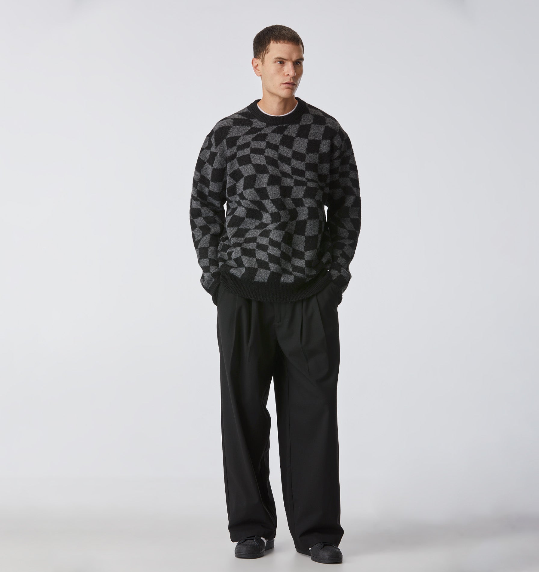Checker Knit Sweater - Charcoal/Black