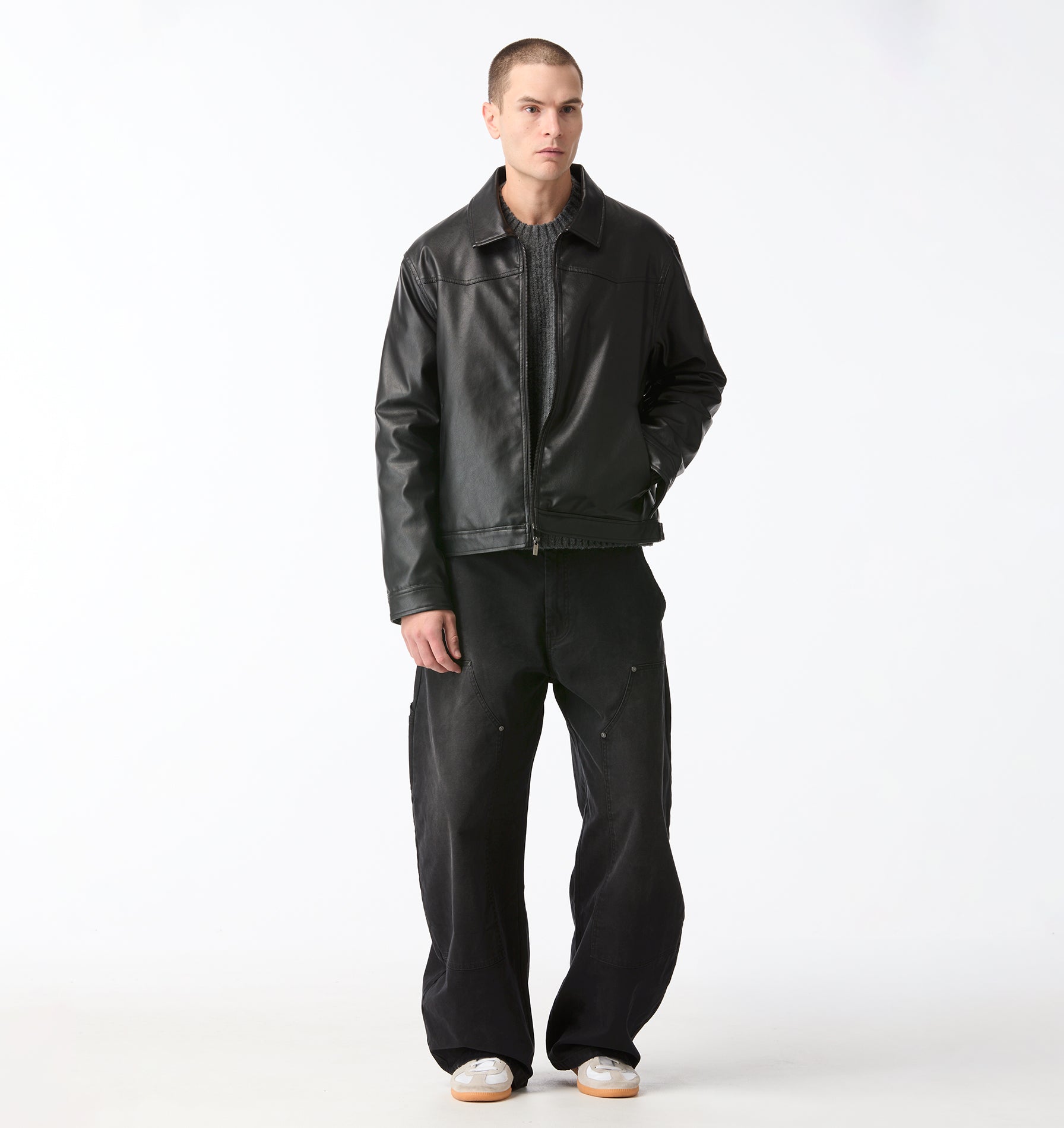 Dayton Faux Leather Jacket- Black
