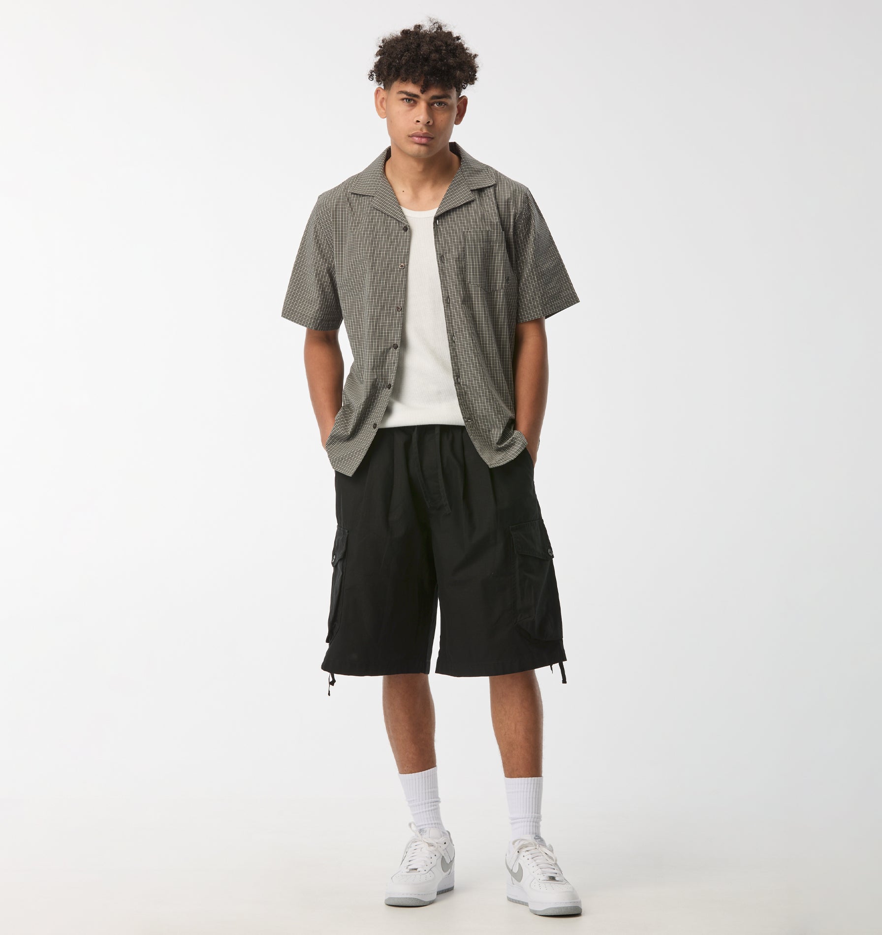 Check Cuban Collar SS Shirt - Grey/Green Check