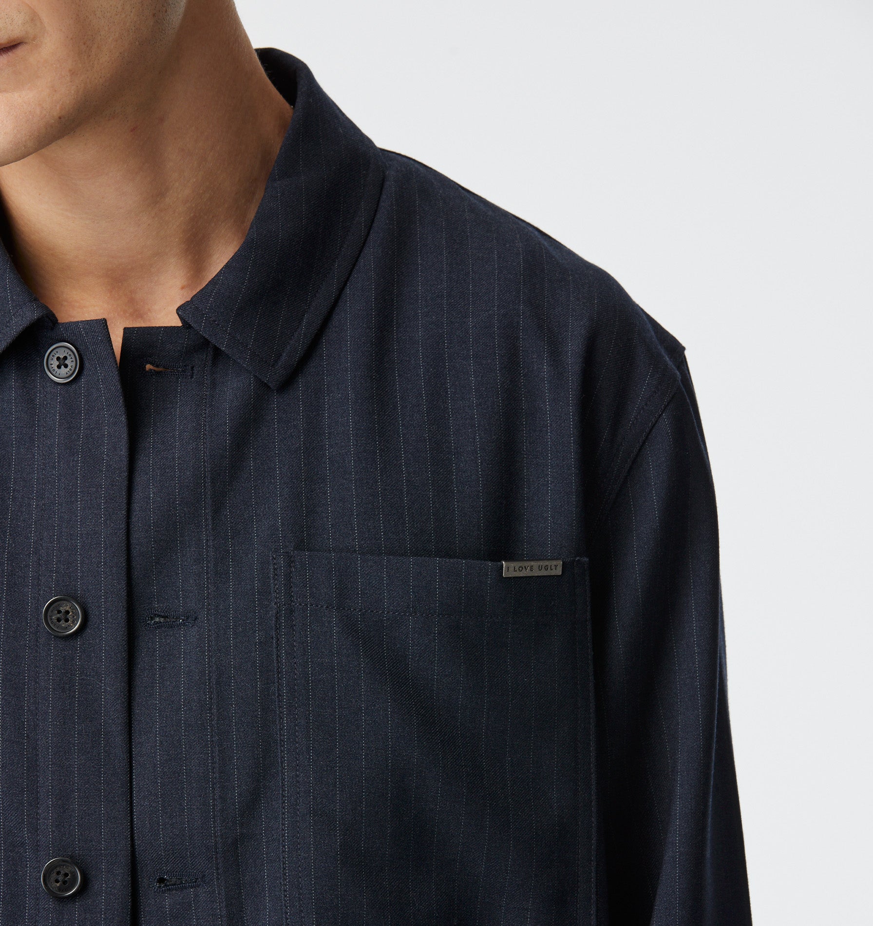 Tailored Overshirt - Navy Pinstripe