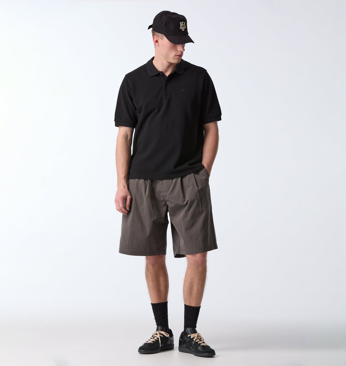 Nylon Alby Pleated Short - Charcoal