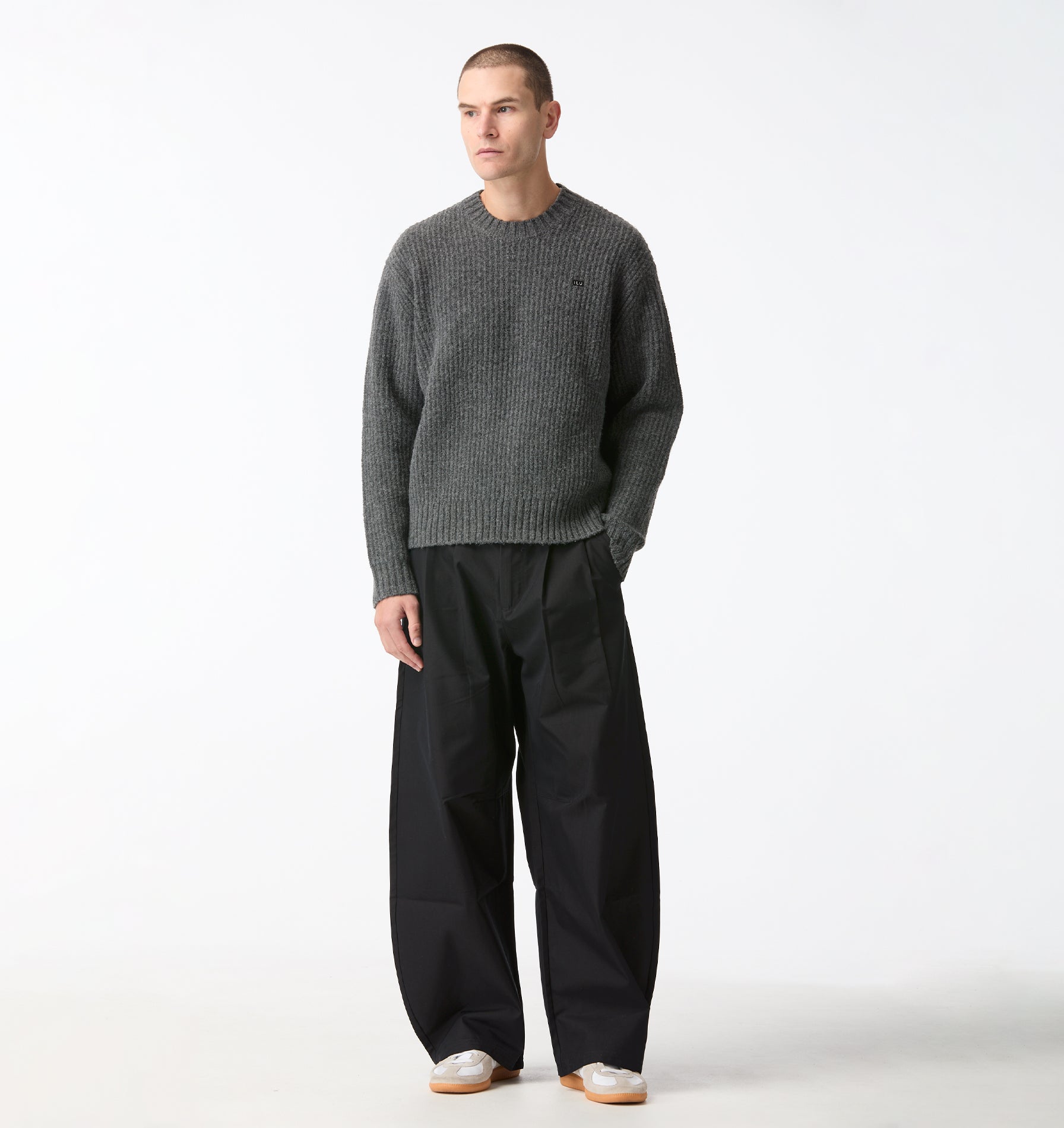 Wool Crop Knit Sweater - Charcoal