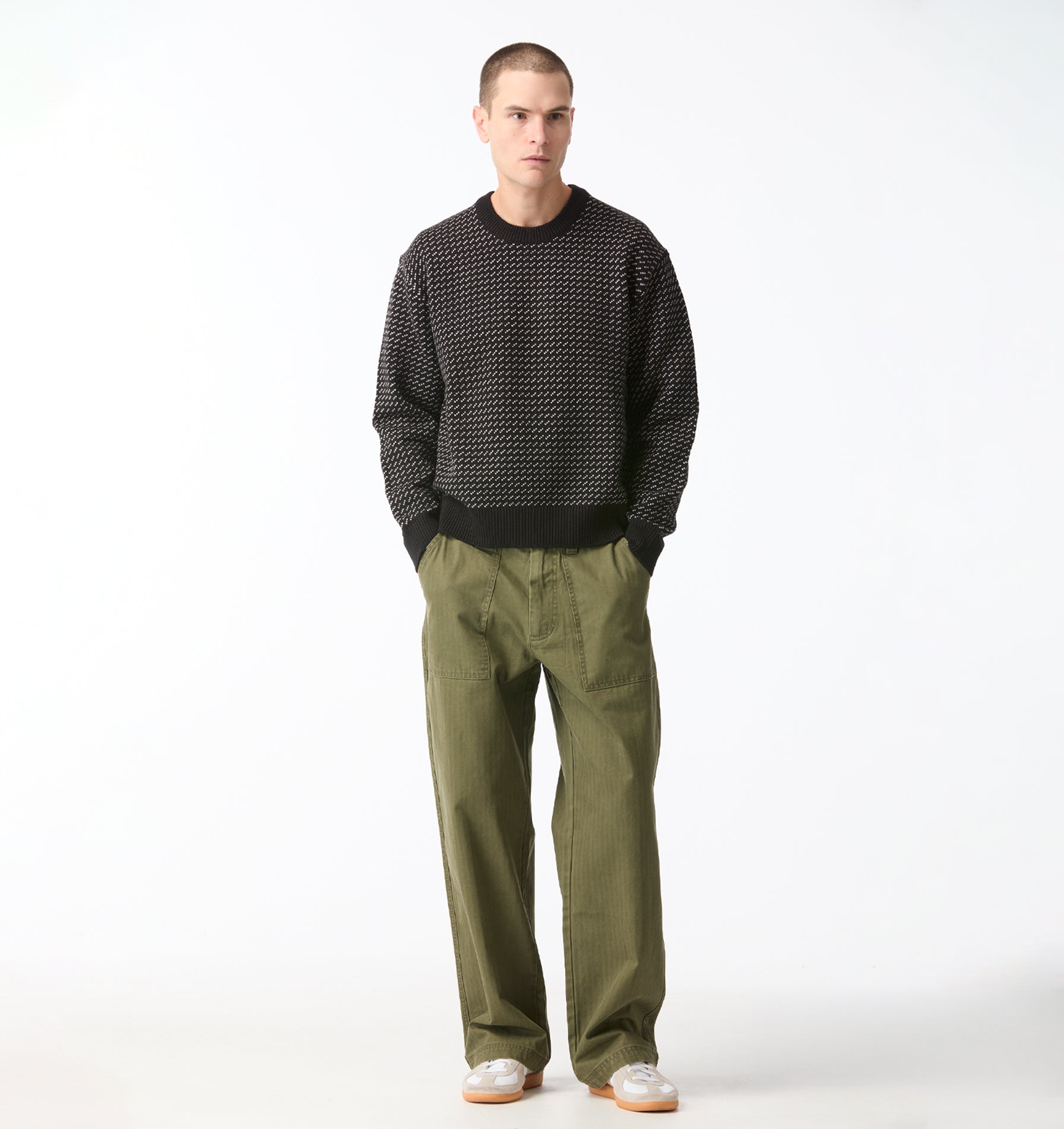 Crop Knit Sweater Textured - Black / Grey