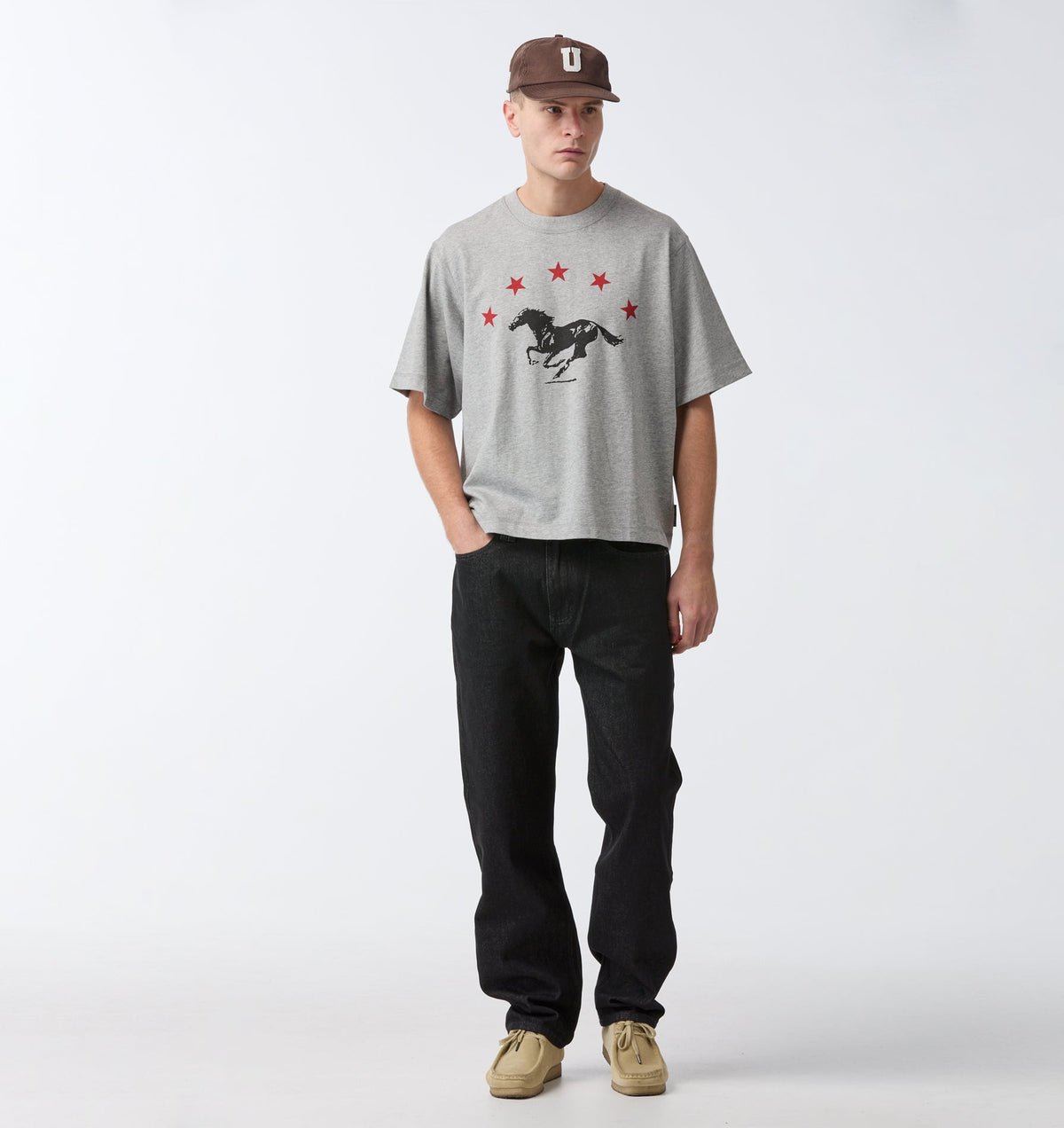 Horse Crop Box Tee - Heather Grey