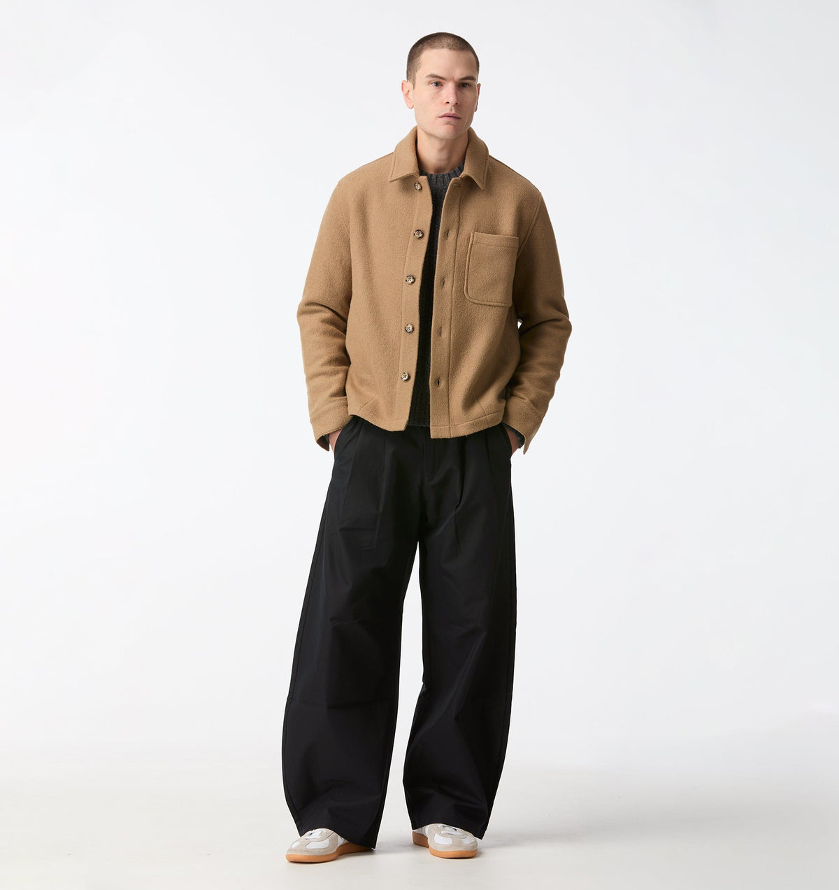 Boiled Wool Overshirt - Camel