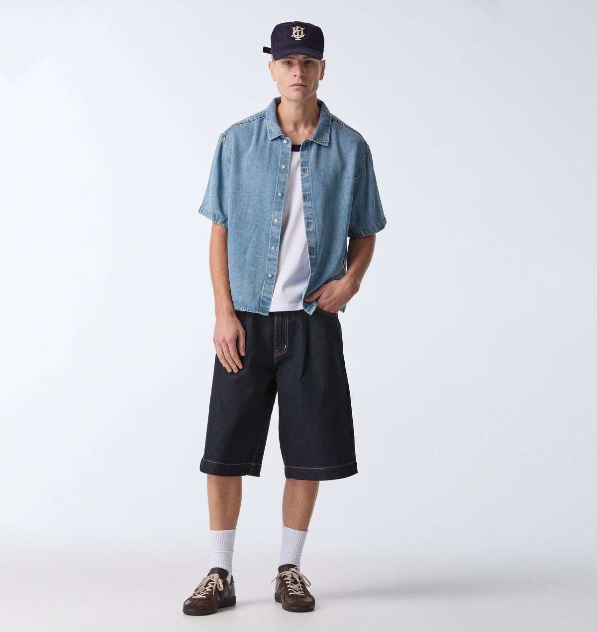 Chambray Crop SS Shirt - Faded Blue