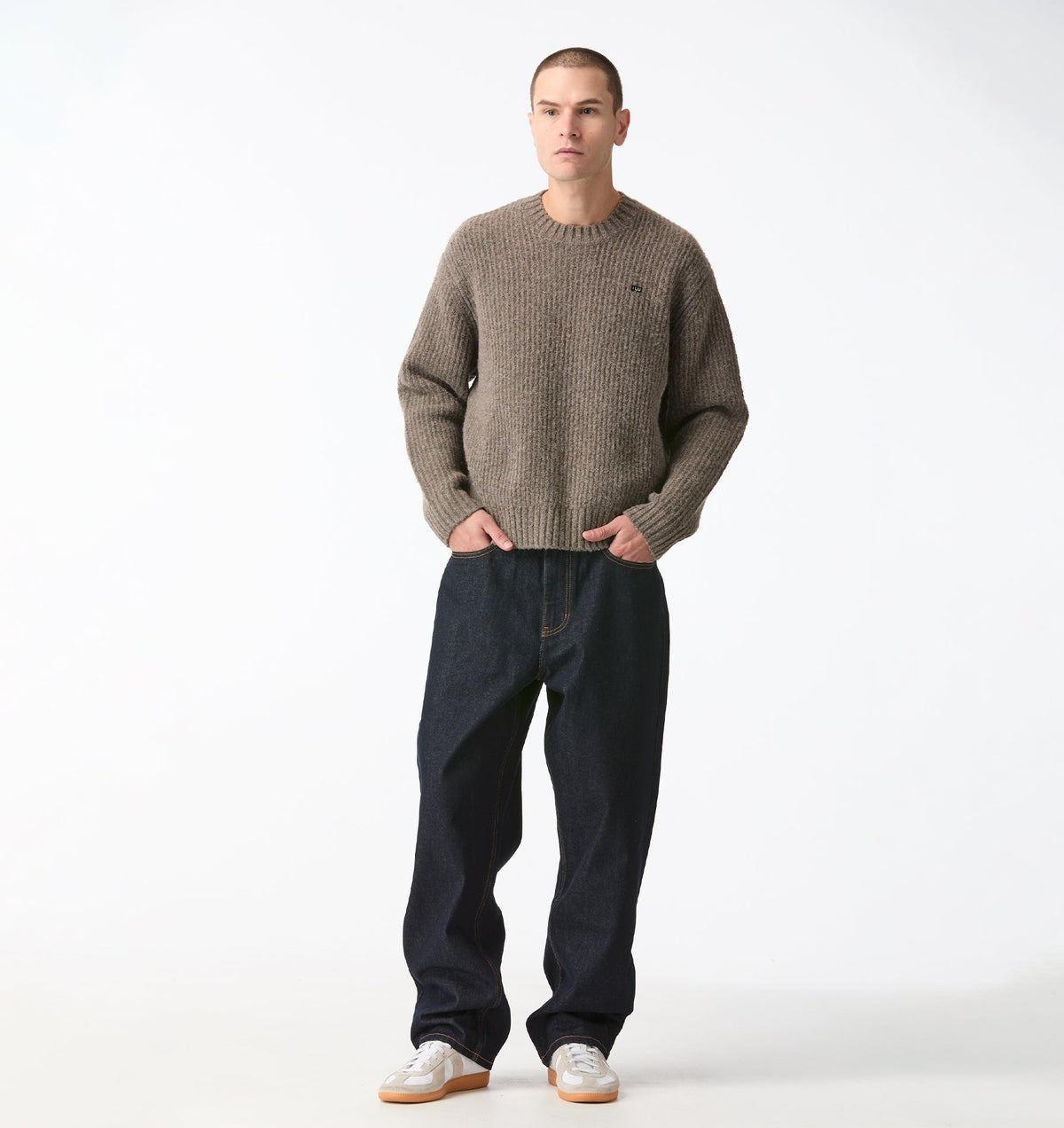Wool Crop Knit Sweater - Mushroom