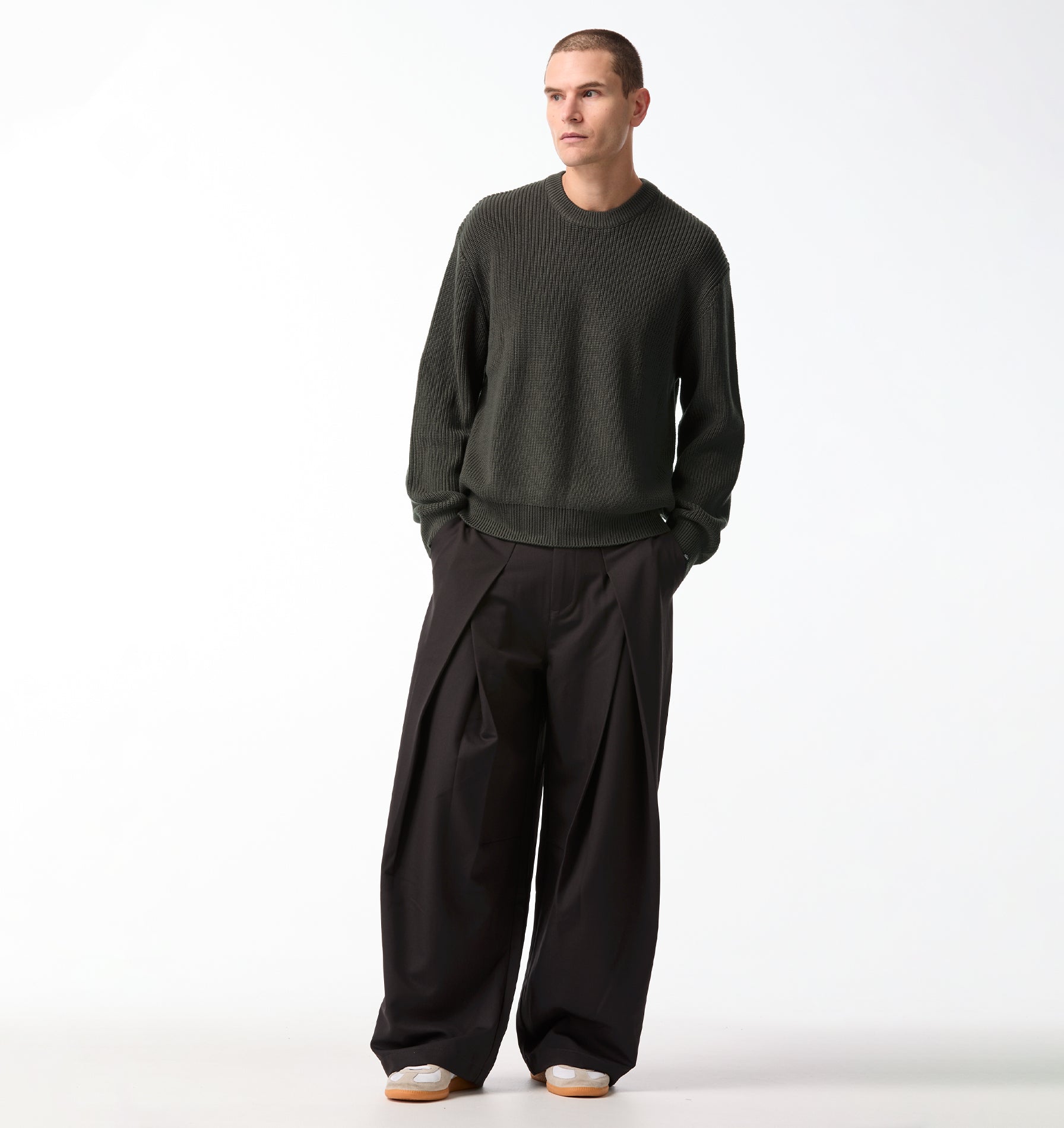 Cropped Knit Sweater - Flint Grey