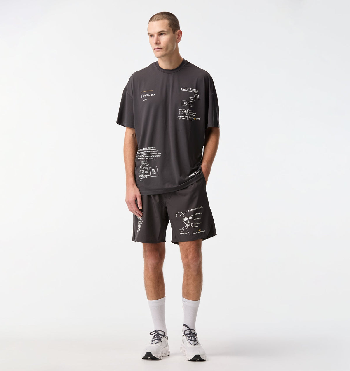 Basquiat Scribble Active Box Tee - Charcoal