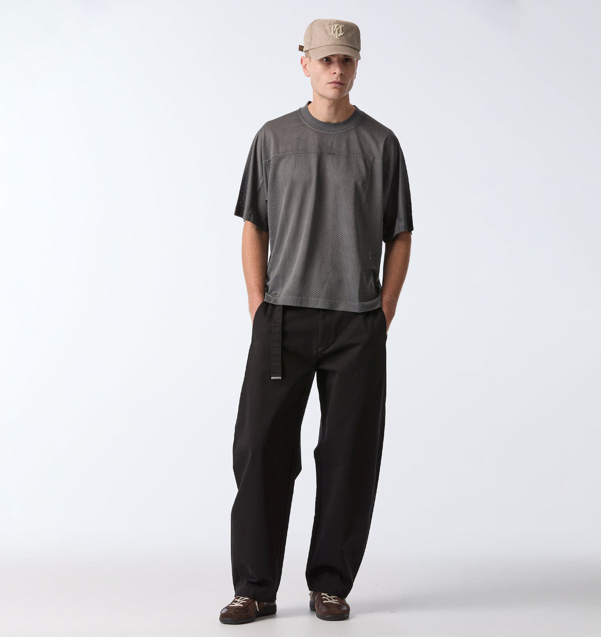 Mesh Crop Box Tee - Washed Black