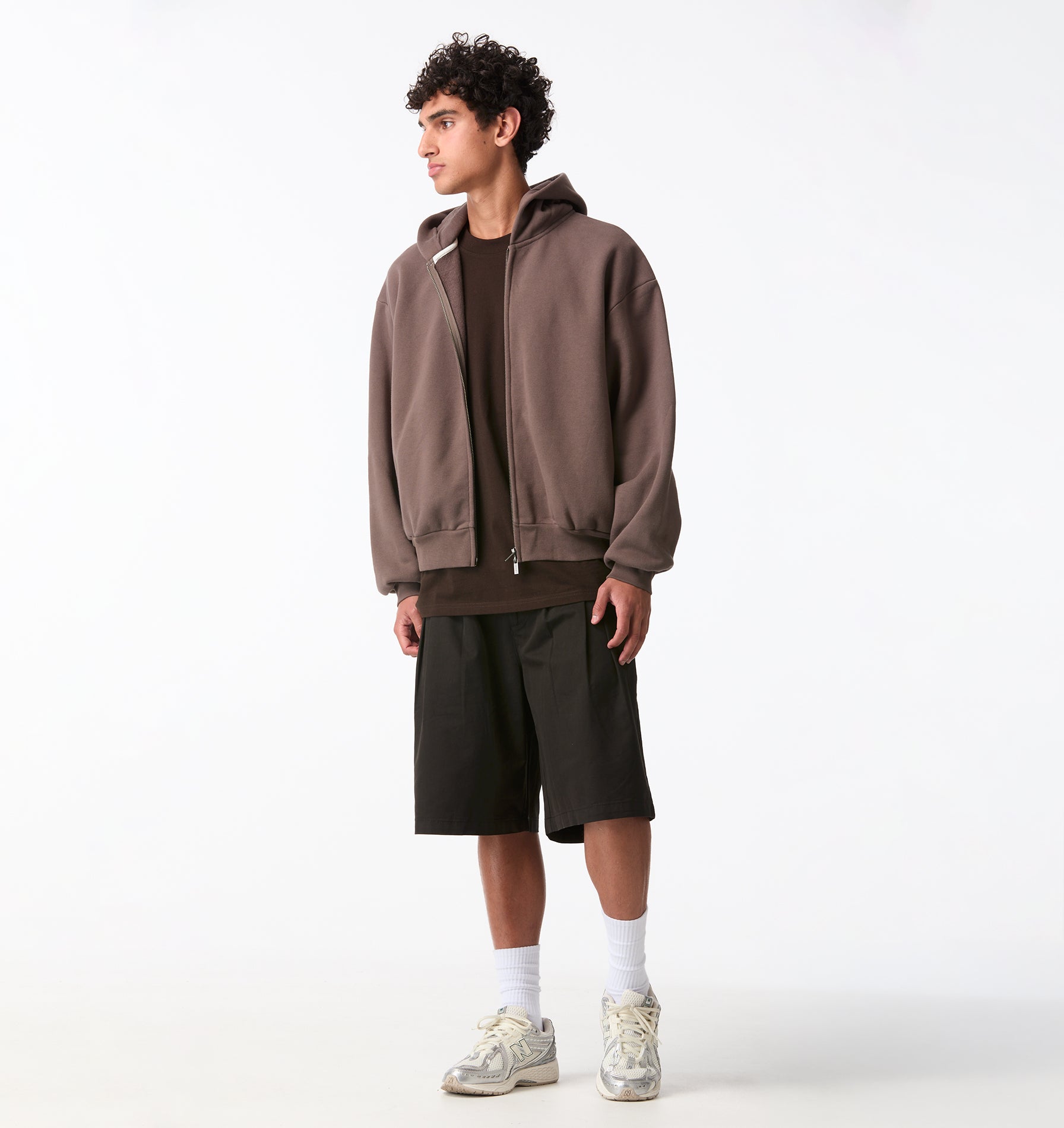 Heavy Crop Zip Hood - Dusky Brown