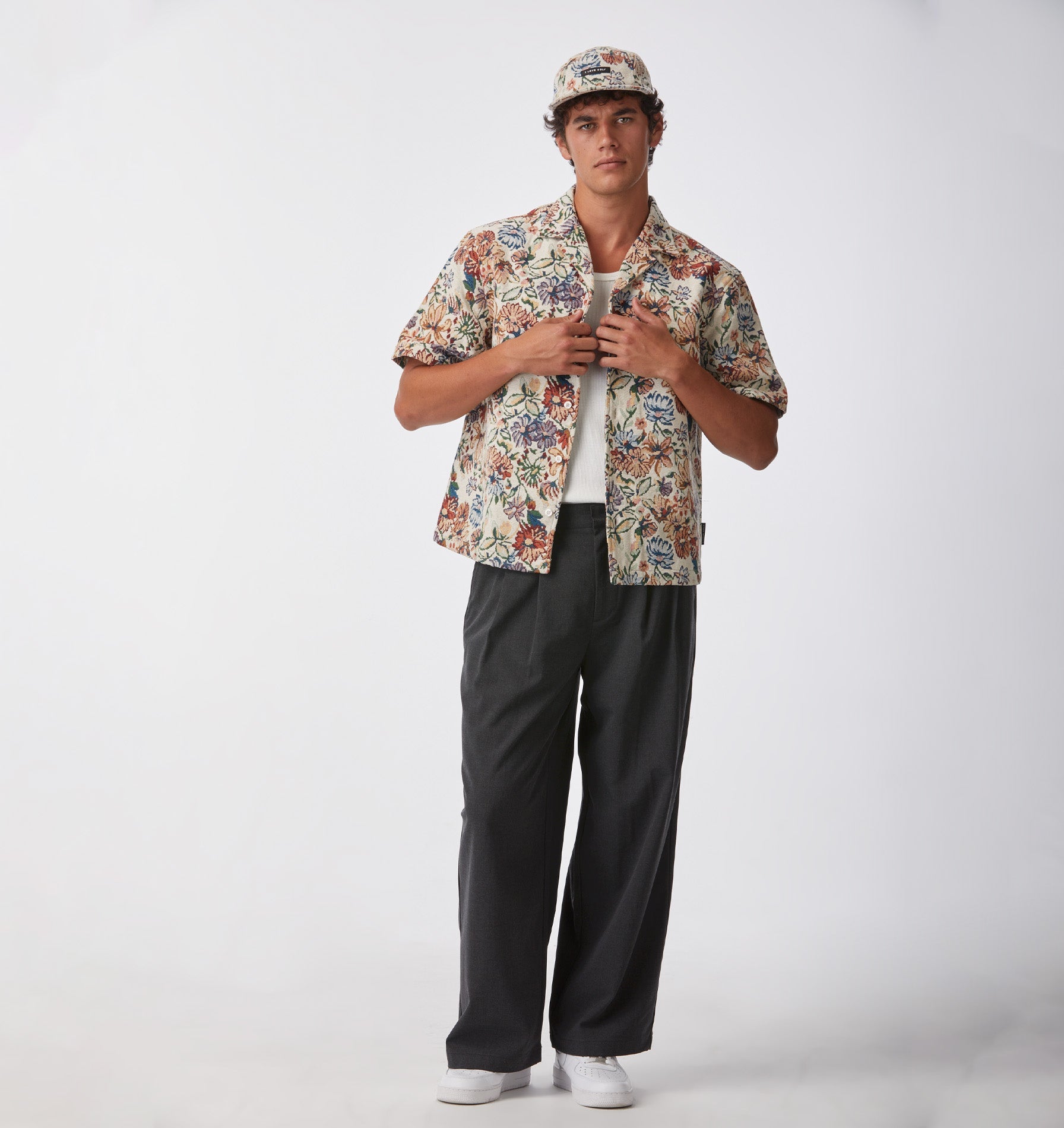 Floral Box Cuban Collar Shirt - Cream Floral
