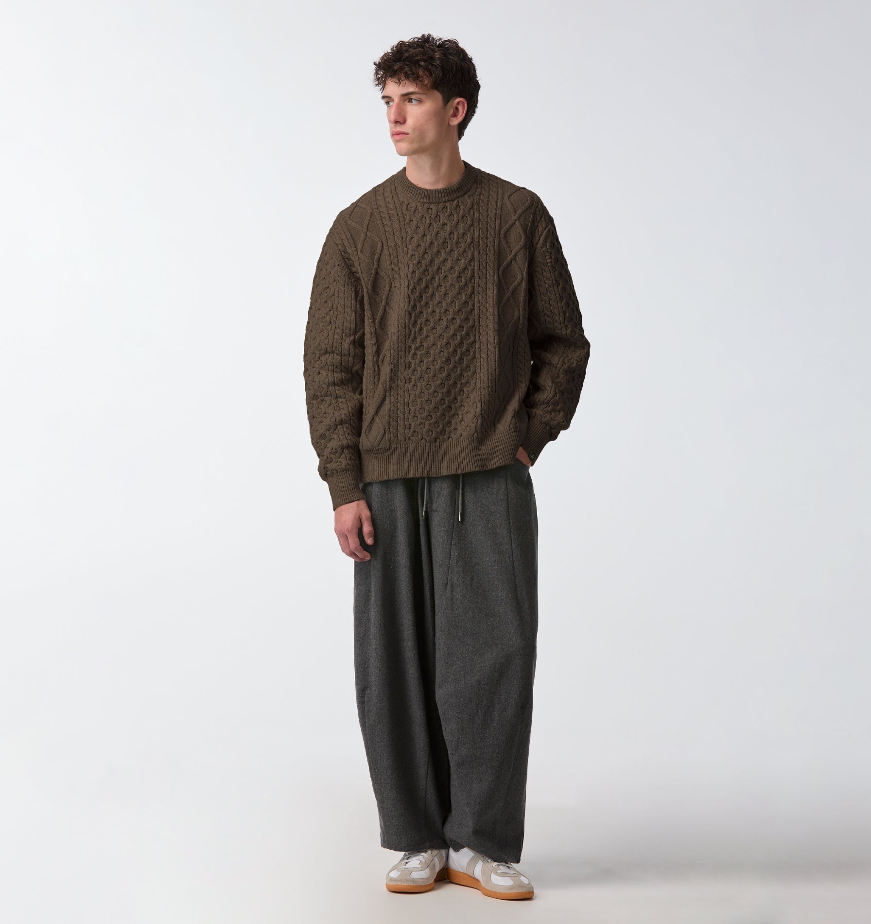 Cable Crop Knit Sweater - Brown Fleck