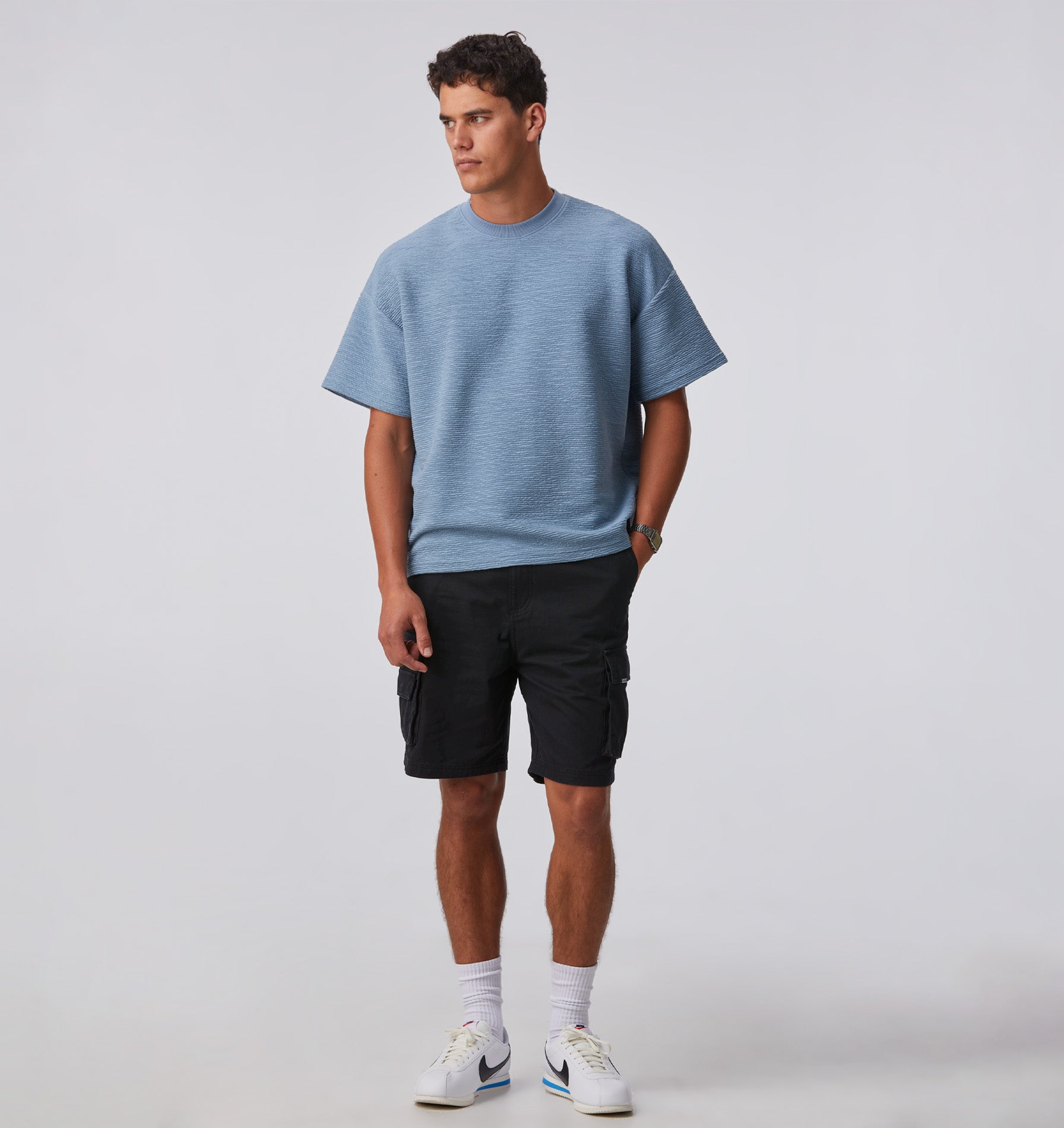 Ridged Lewi Crop Tee - Steel Blue