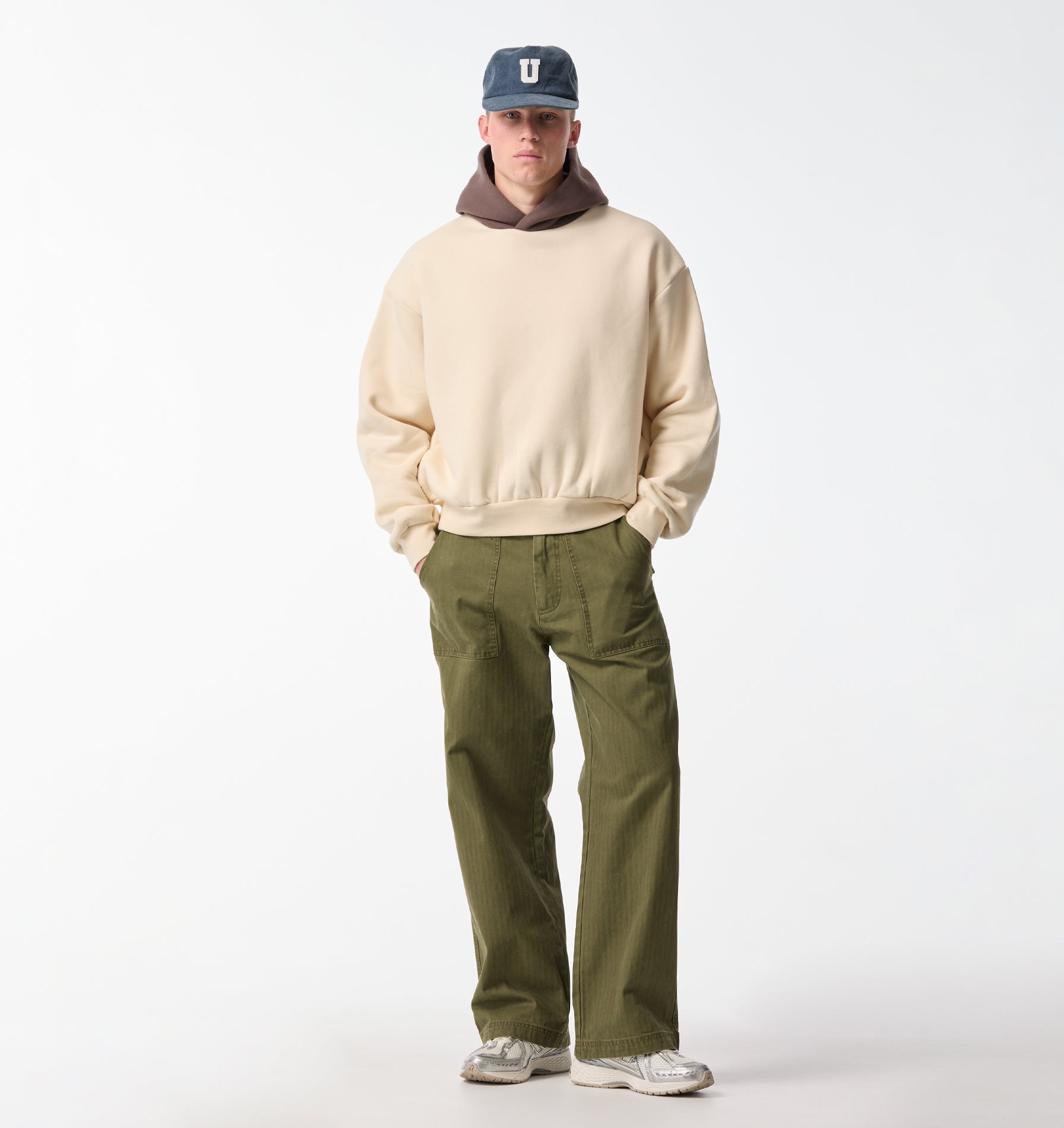 Heavy Crop Box Hood - Off White/Brown