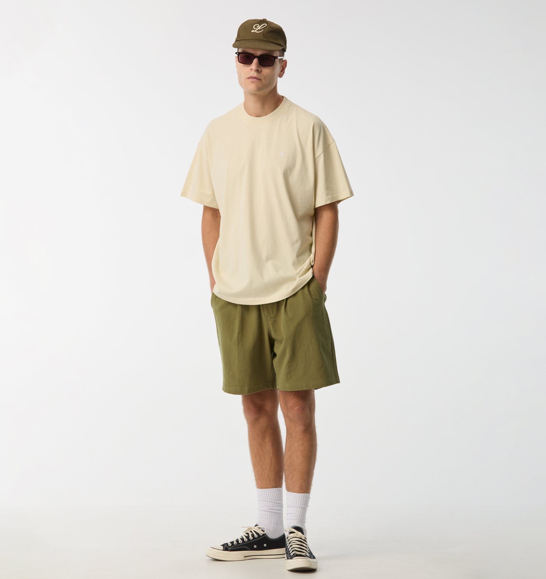 Linen Michael Pleat Short - Dusty Green