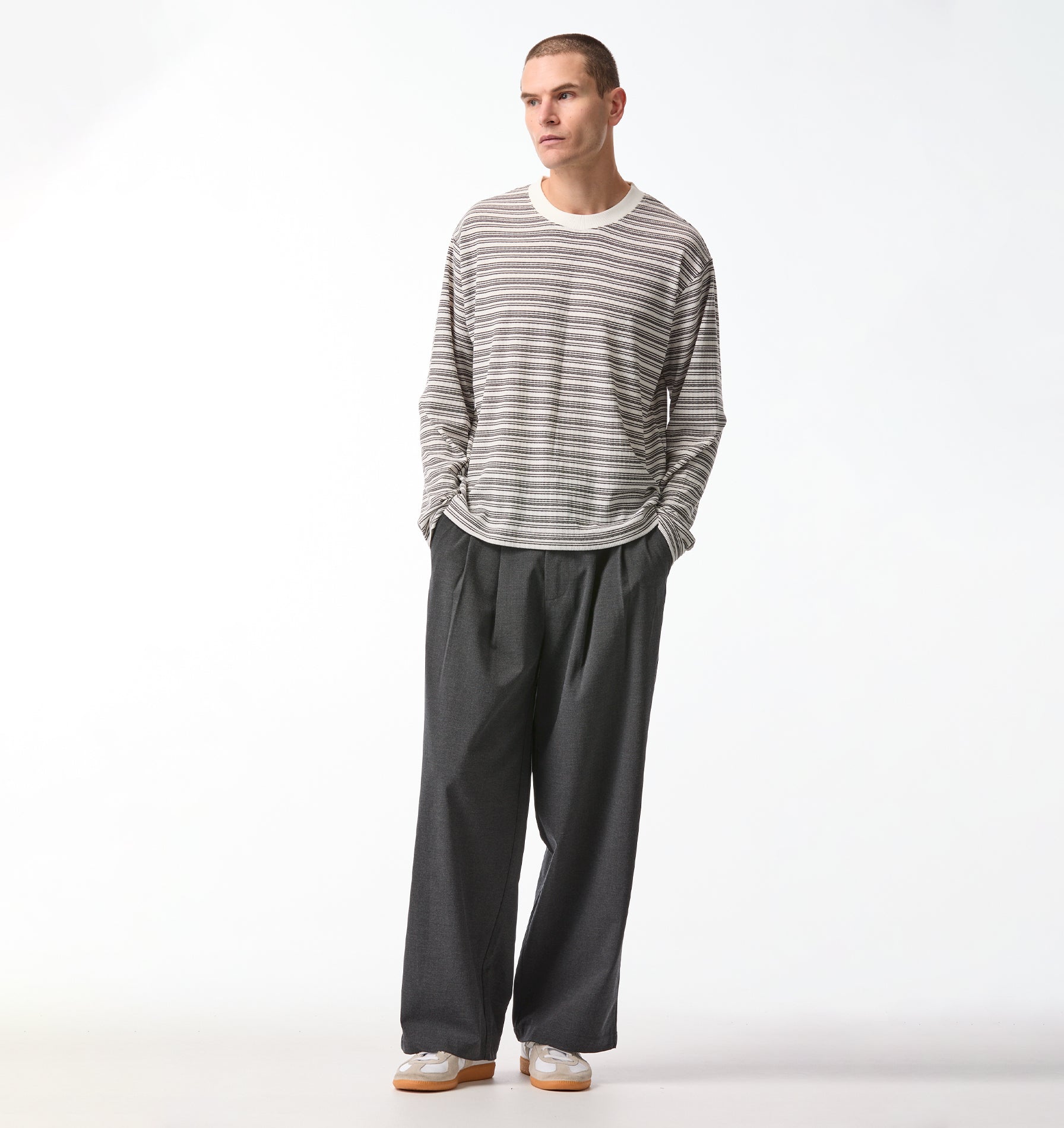 Crop Box LS Tee - White/Black Stripe