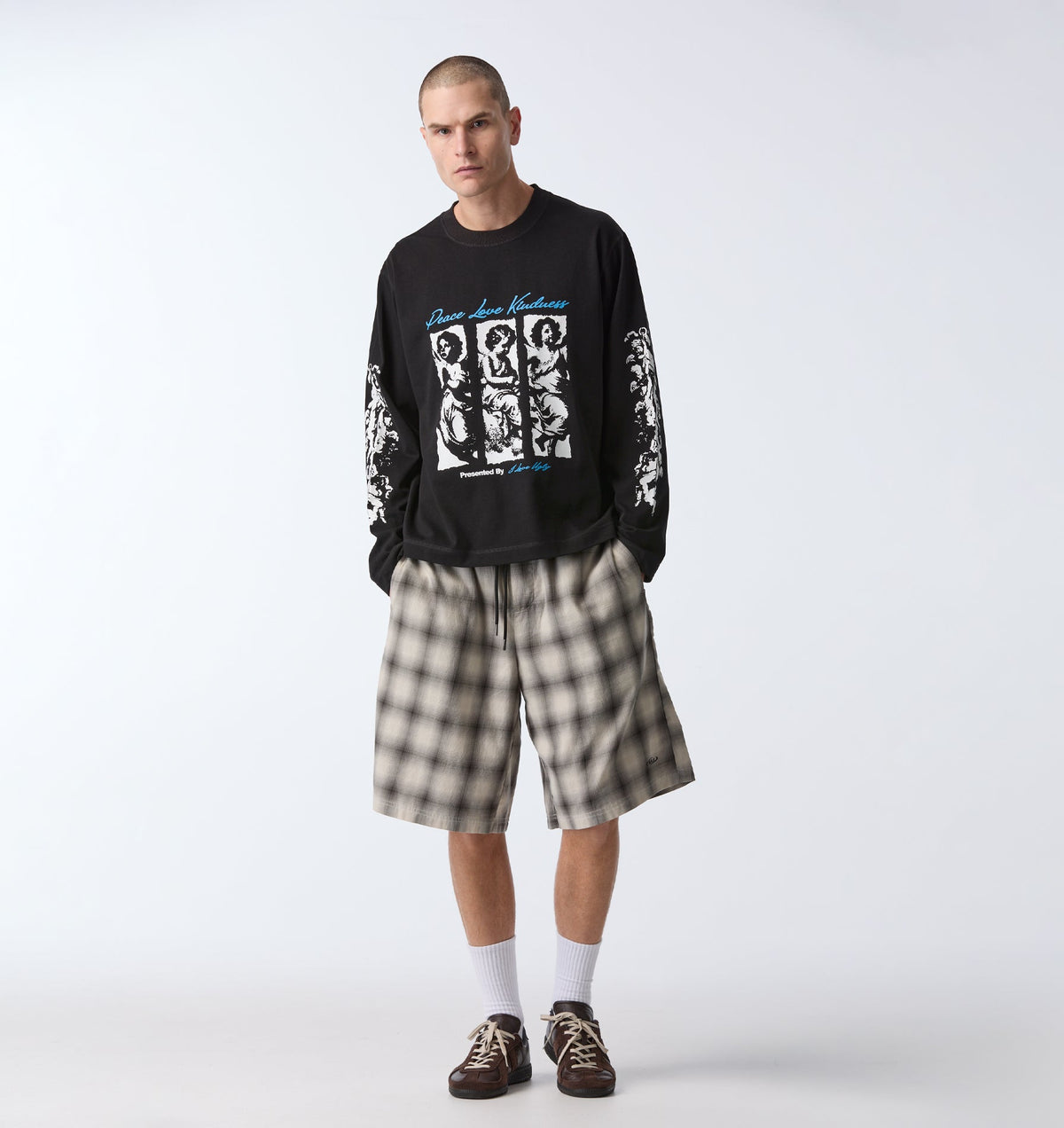 Peace Love Kindness Crop Box LS Tee - Black