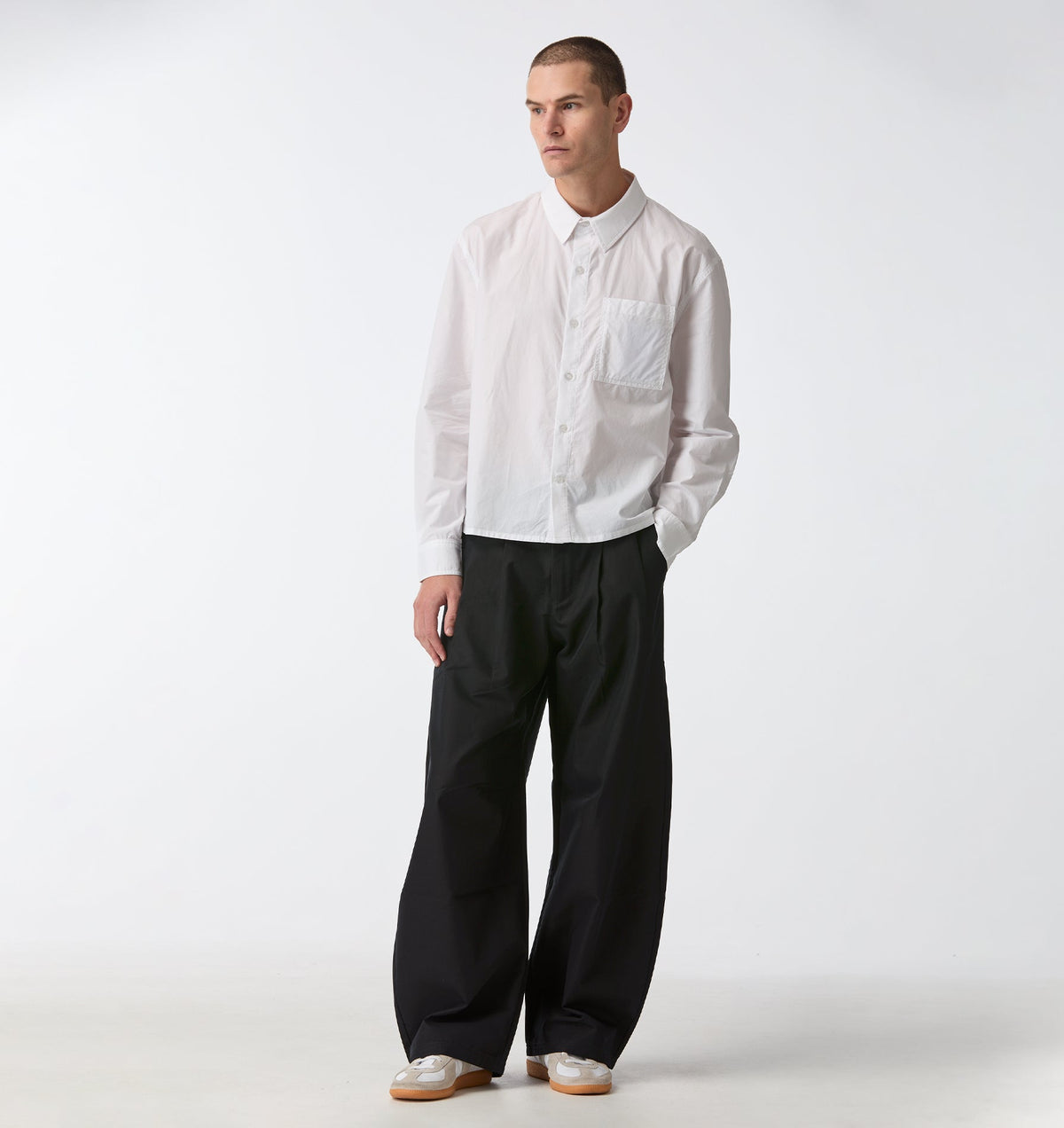Crop LS Shirt - White Poplin