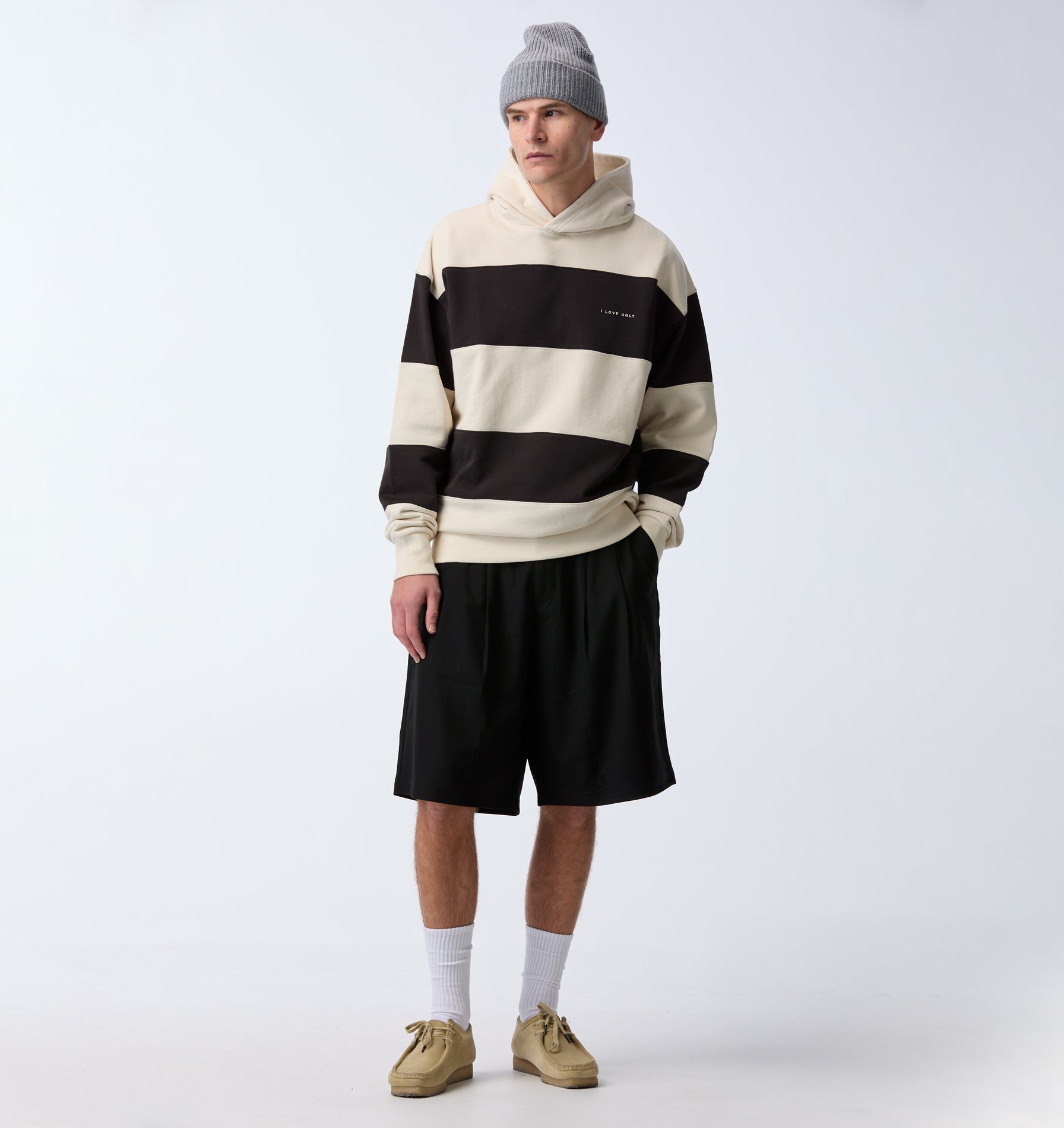 Stripe Box Hood - Off White/ Charcoal