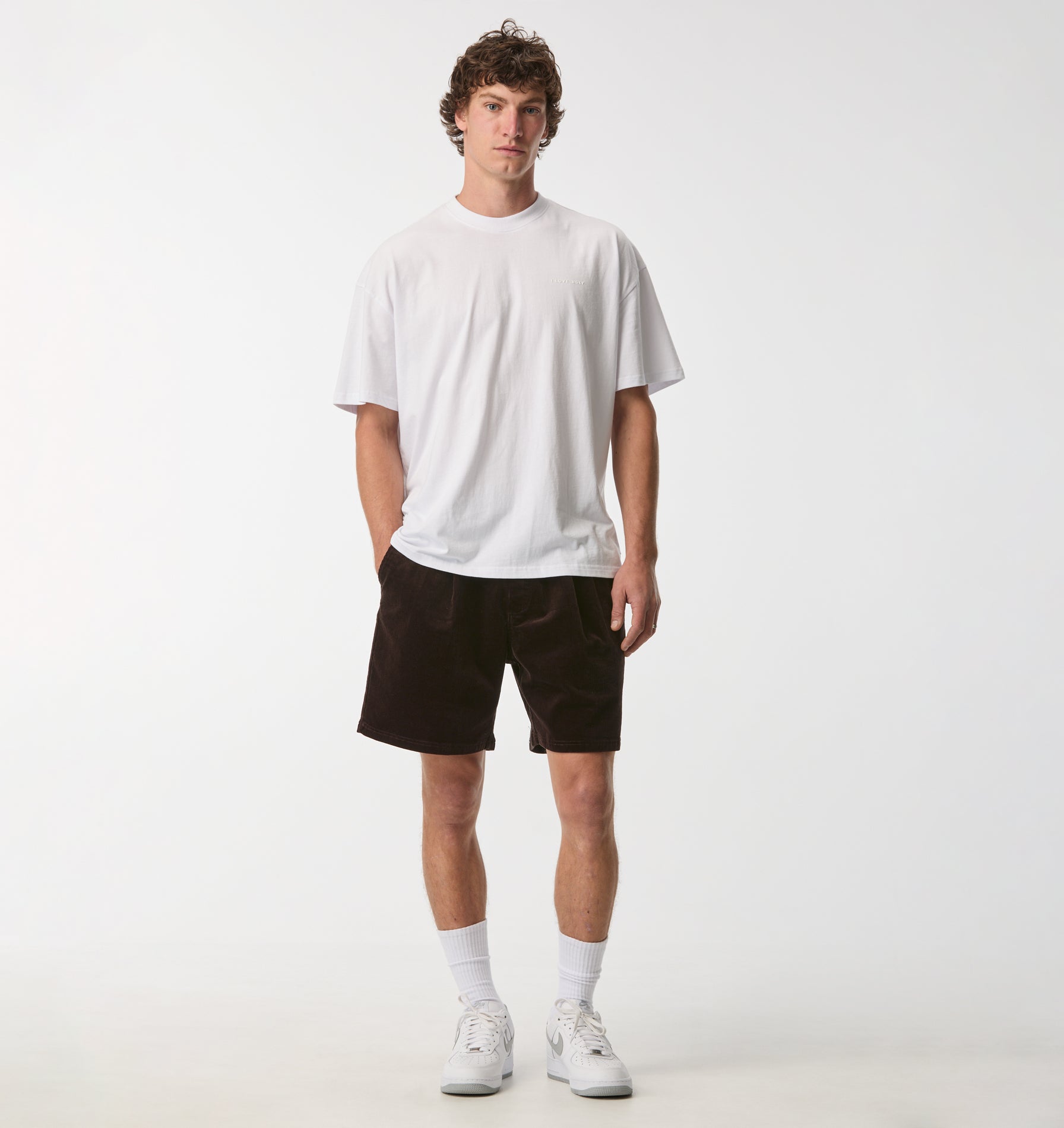 Michael Pleat Cord Short - Espresso