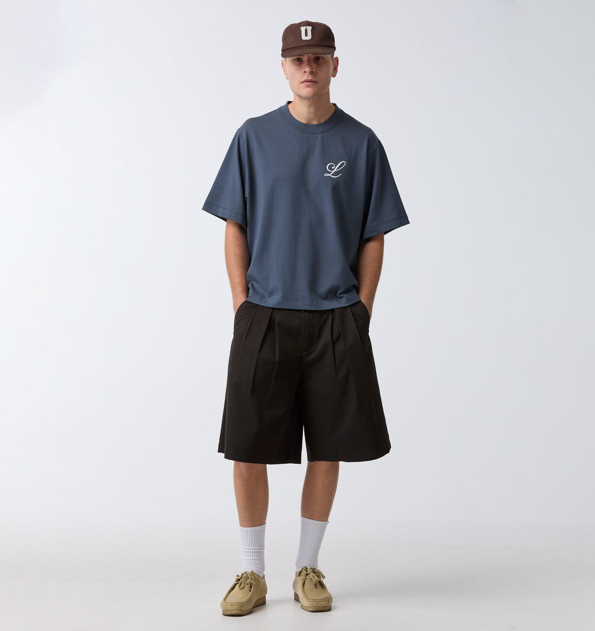Letter Mono Crop Box Tee - Marine Blue