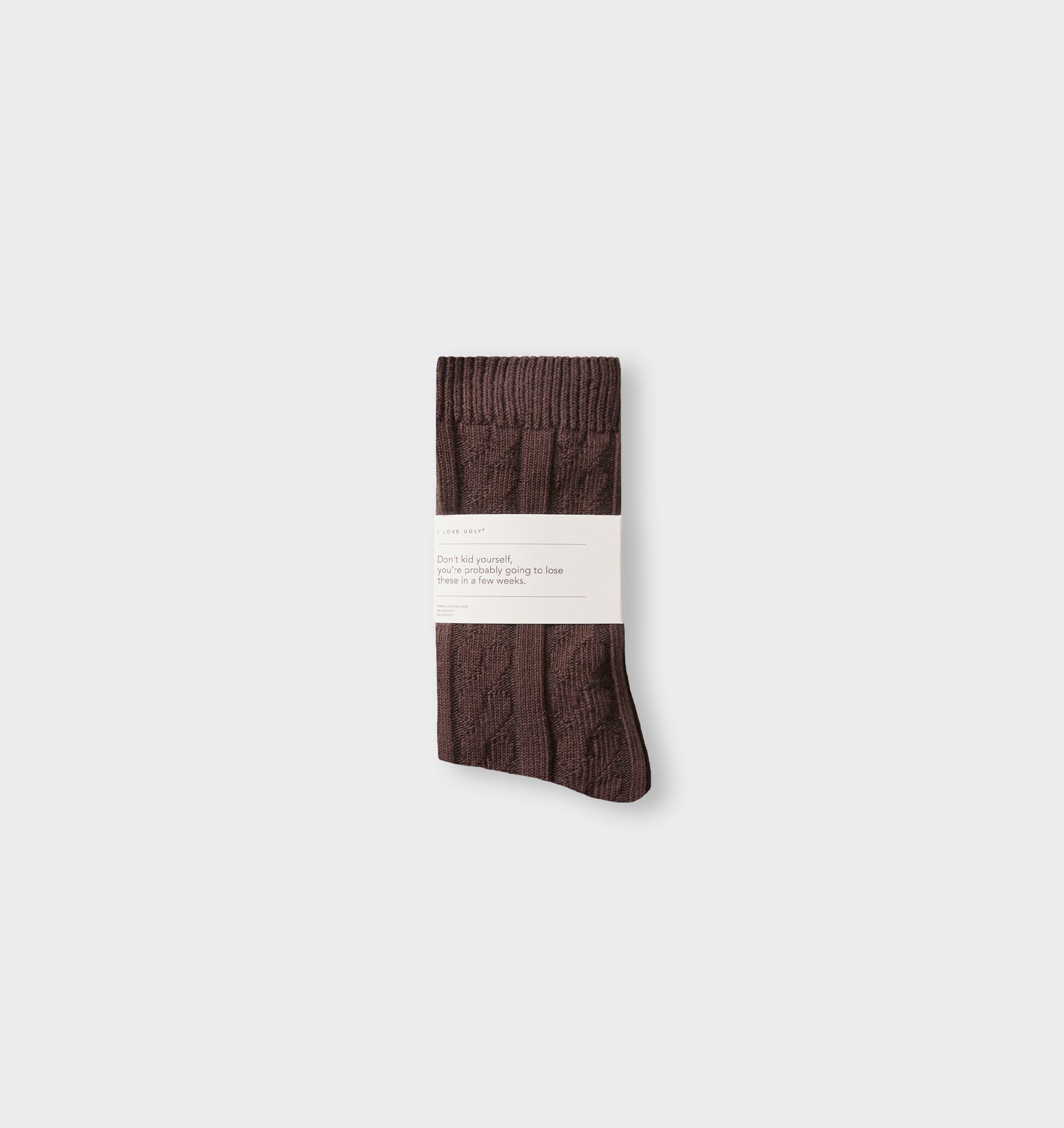 Cable Knit Crew Sock - Brown