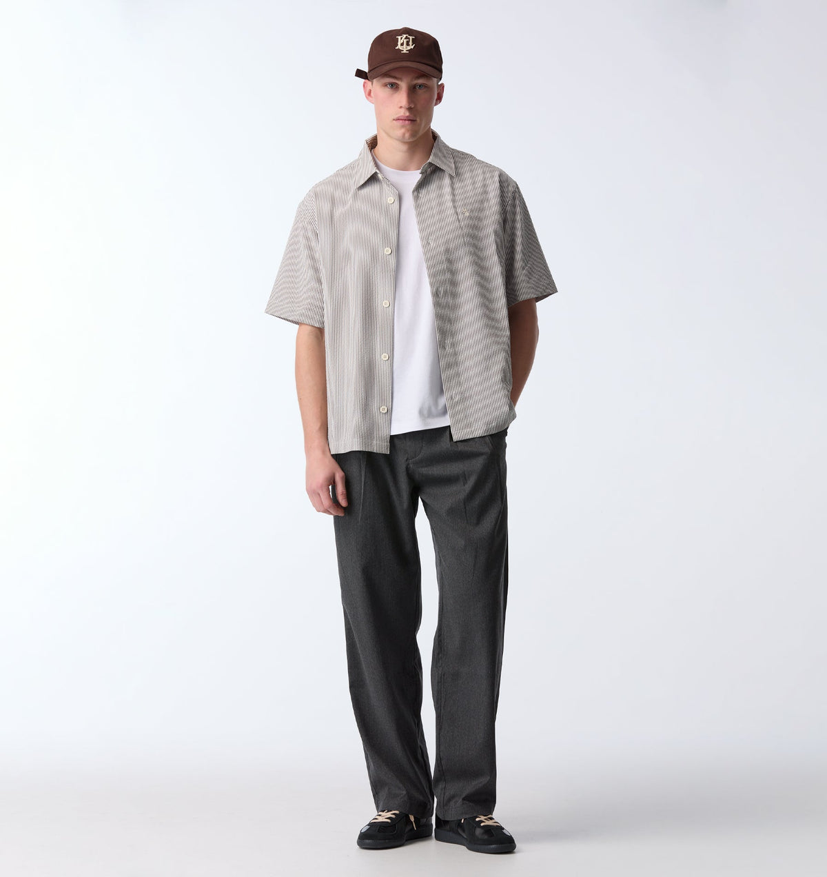 Twin Pleat Pant - Dark Grey Herringbone
