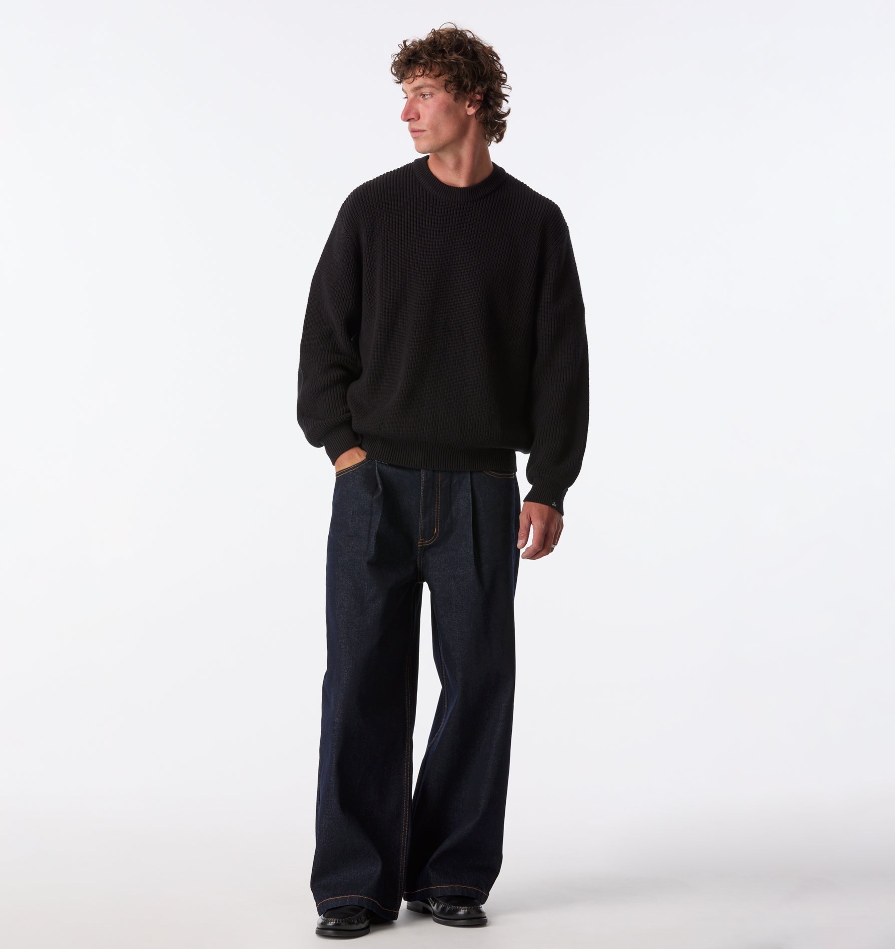 Wide Leg Pleat Denim - Indigo