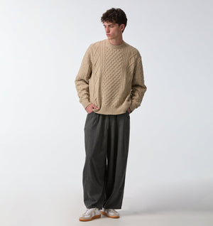 Cable Crop Knit Sweater - Off White