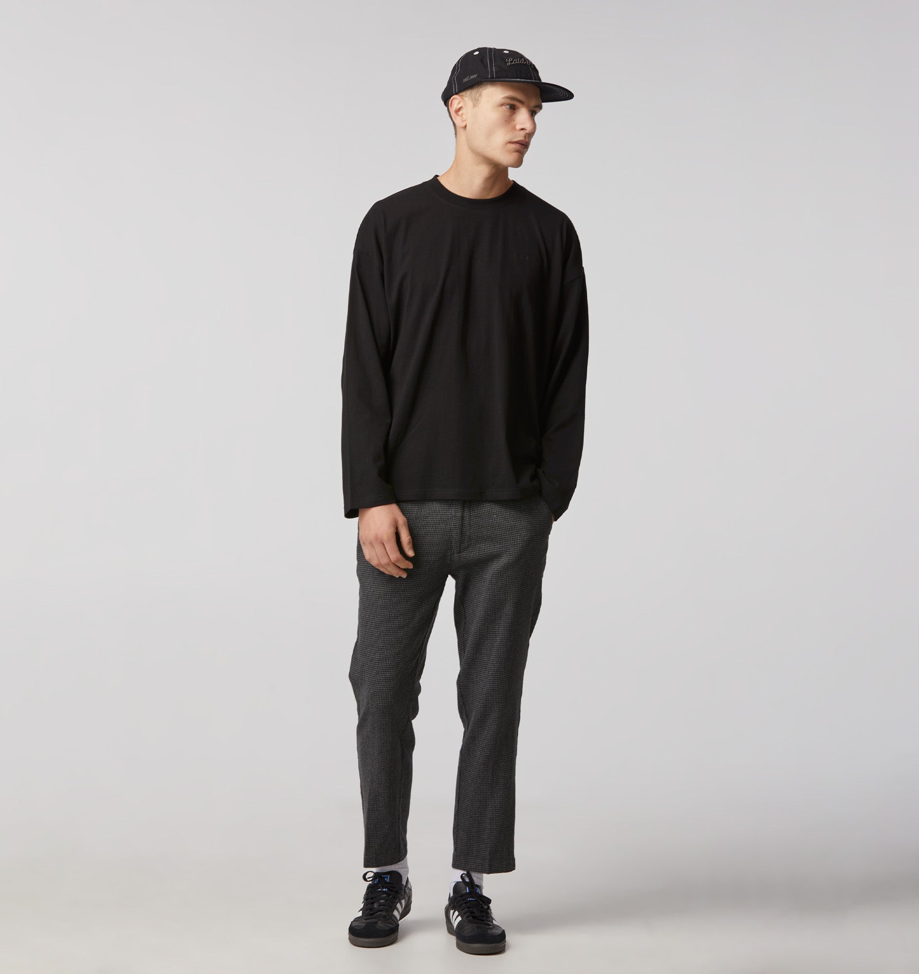 Linen Slim Kobe Pant - Regular -Charcoal Houndstooth