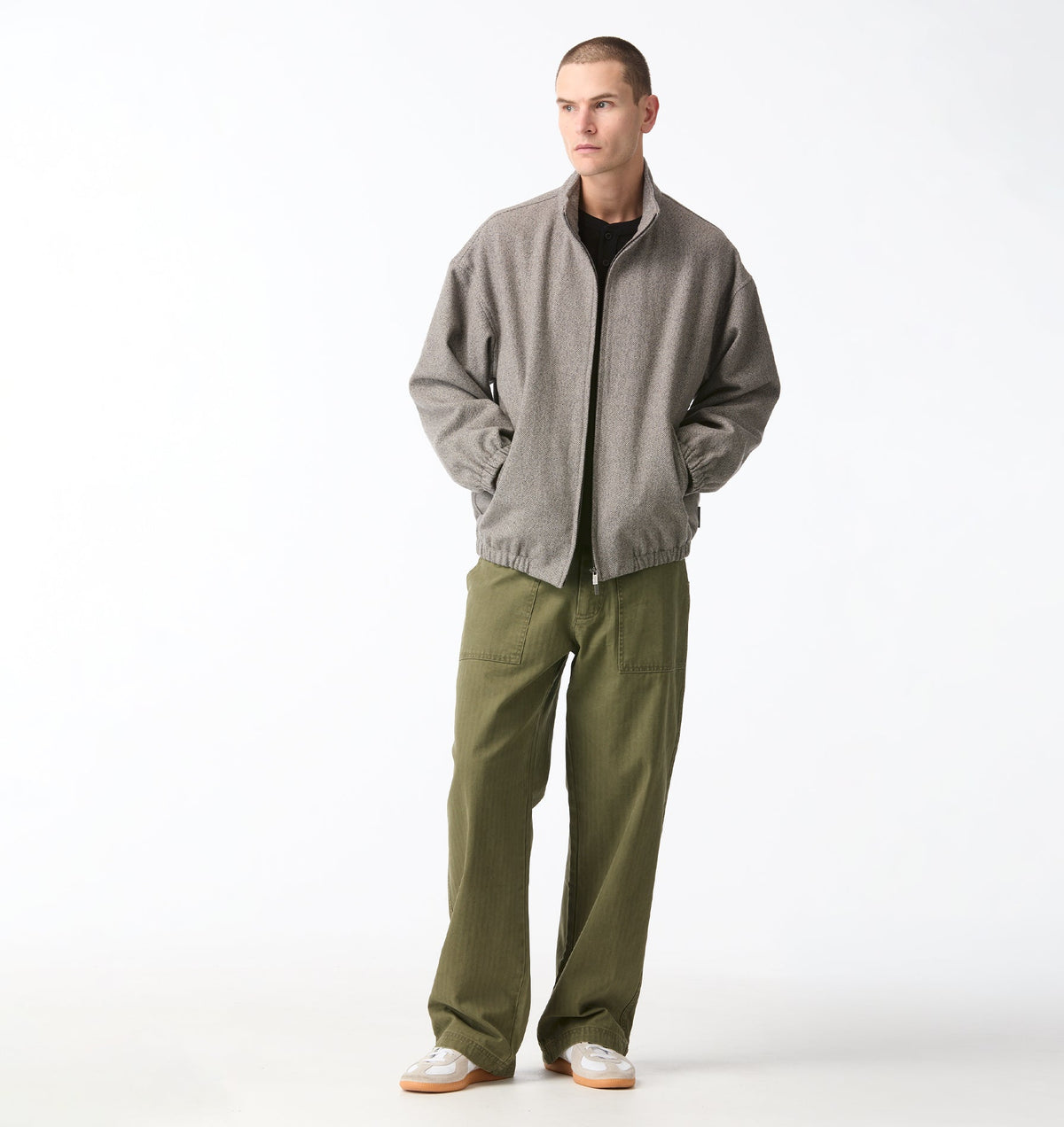 Funnel Neck Jacket - Grey Tweed
