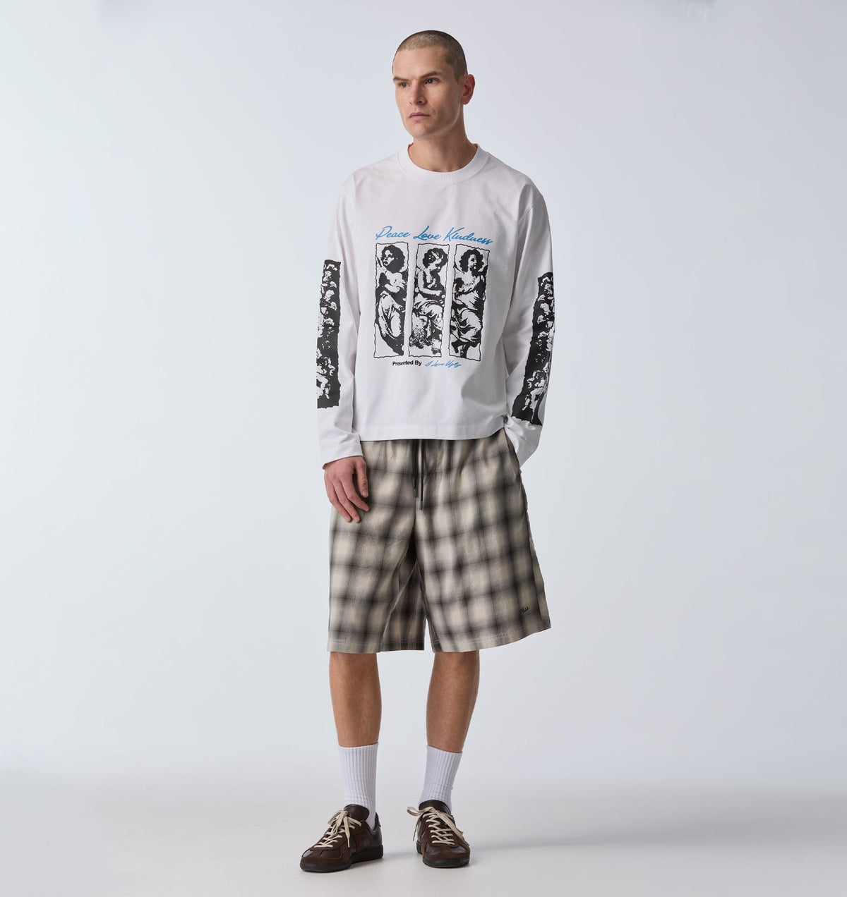 Peace Love Kindness Crop Box LS Tee - White
