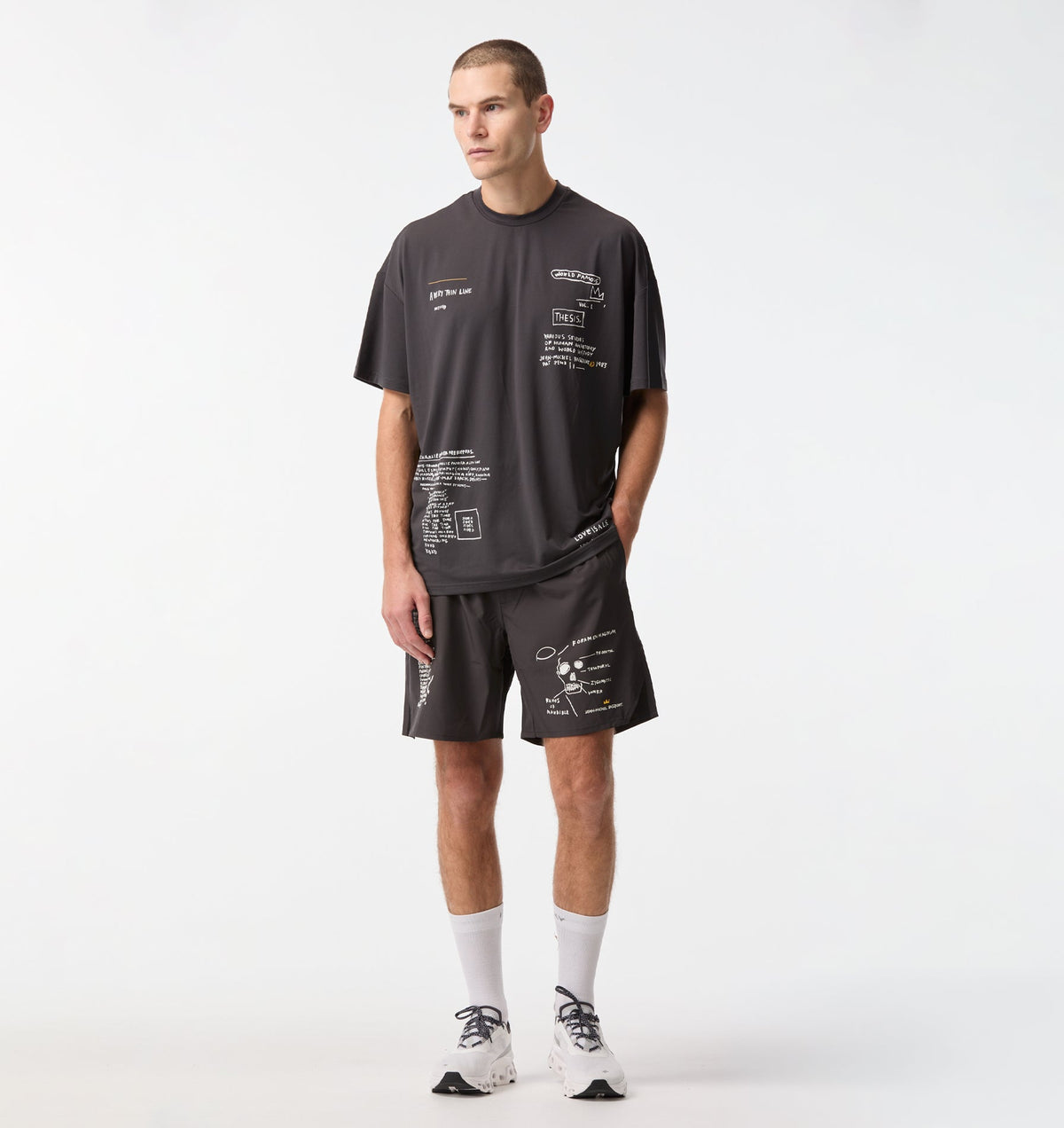 Basquiat Scribble Active 7 Inch Short - Charcoal