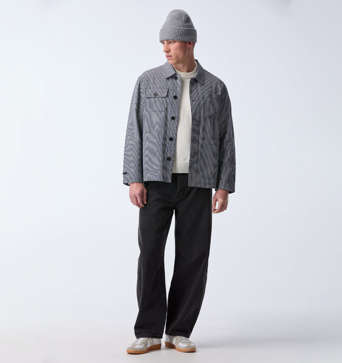 Chore Jacket - White / Navy Stripe