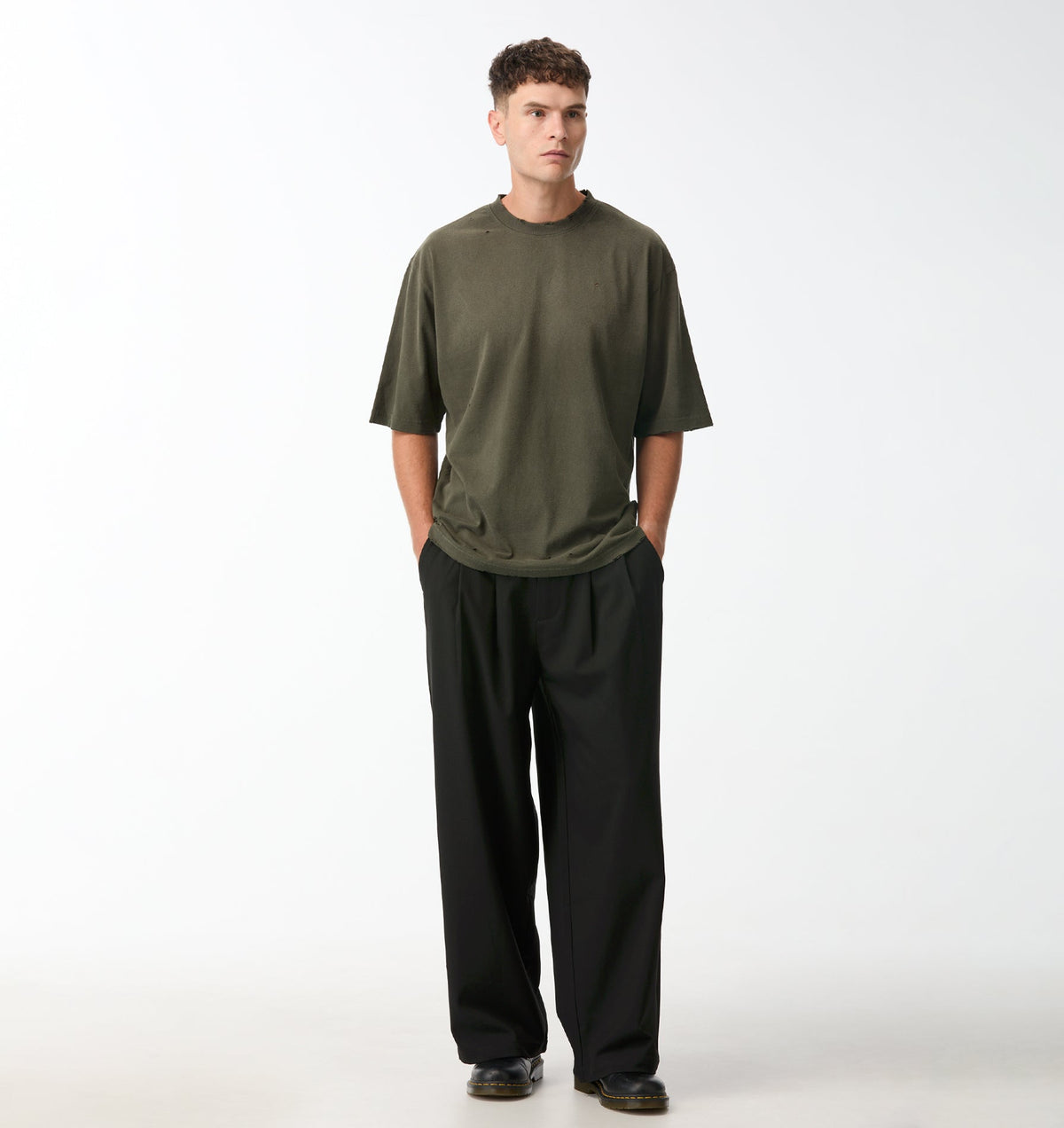 Distressed Oversized Tee - Faded Green