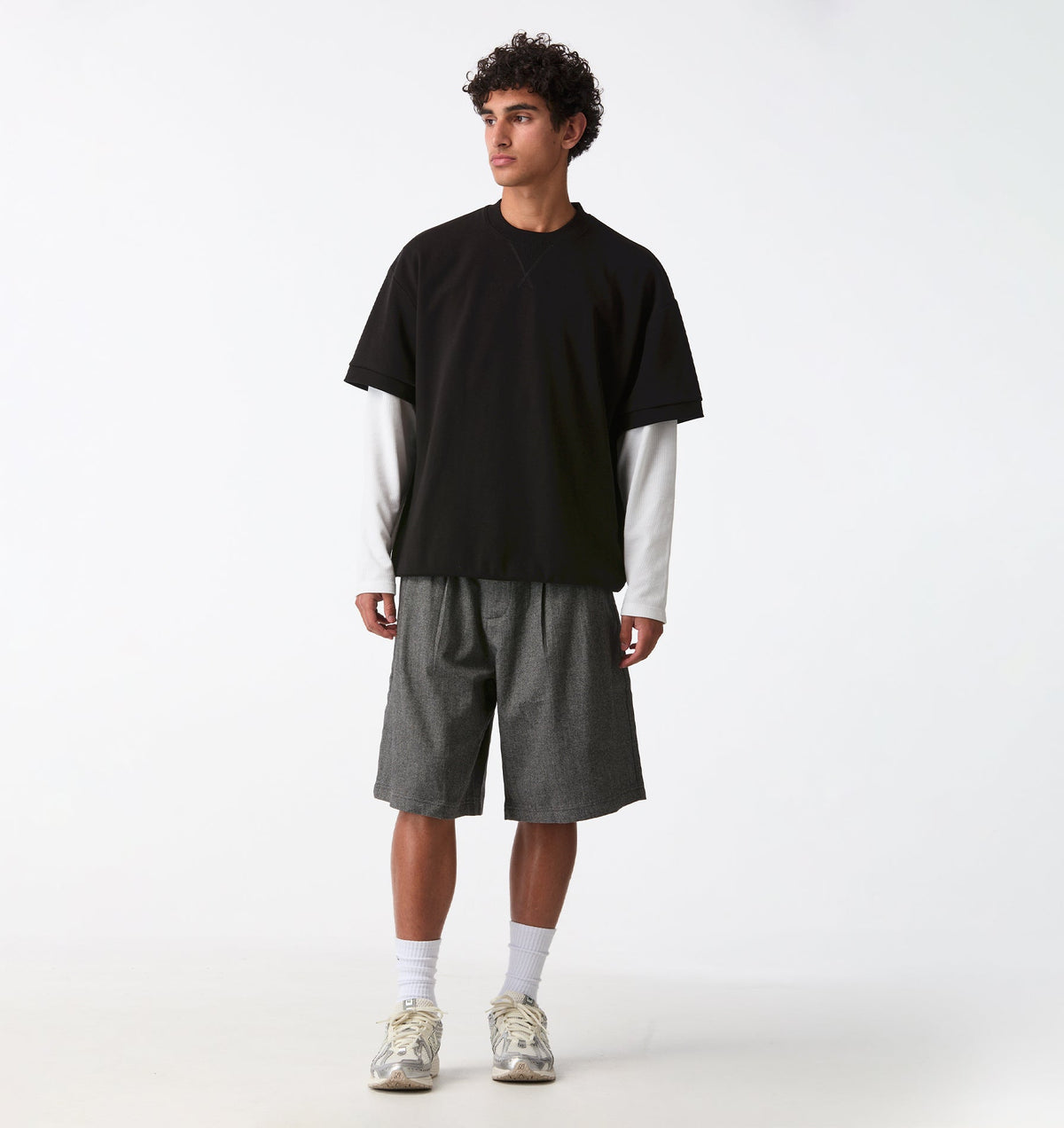 Alby Pleated Short - Grey Herringbone