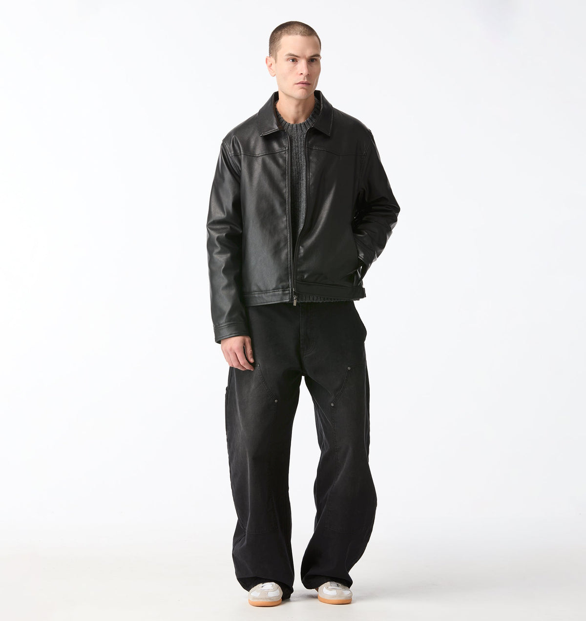 Dayton Faux Leather Jacket- Black