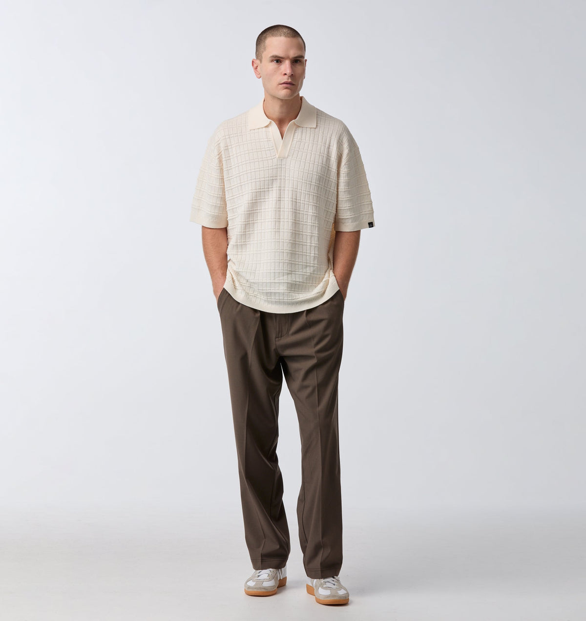 Grid Box Knit Polo - Off White