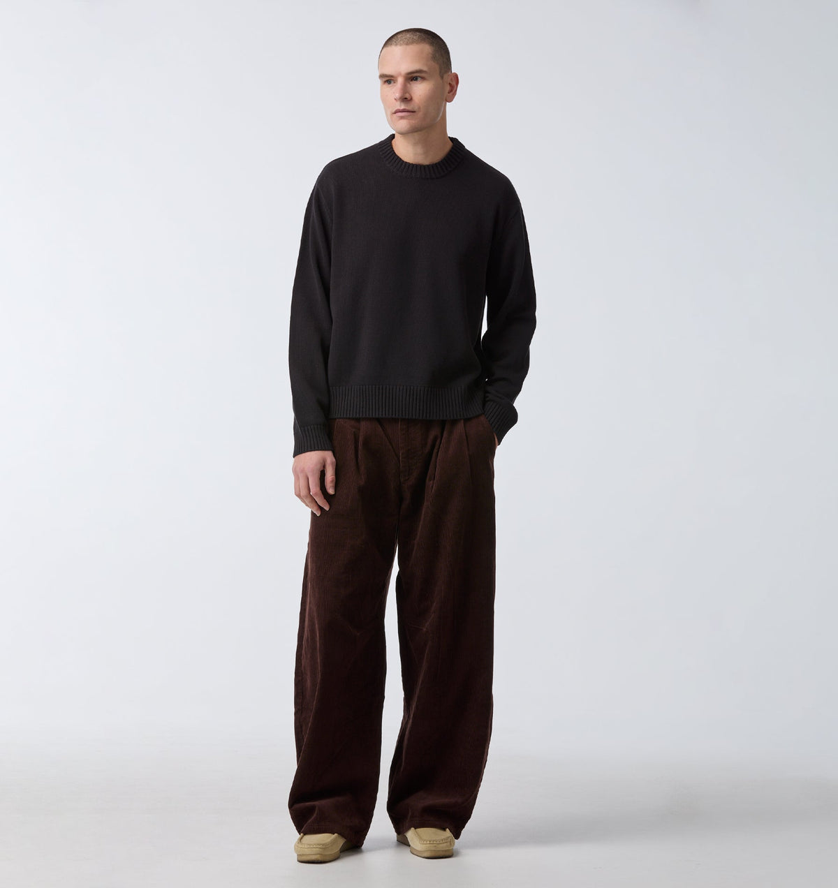 Midweight Crop Knit Sweater - Black