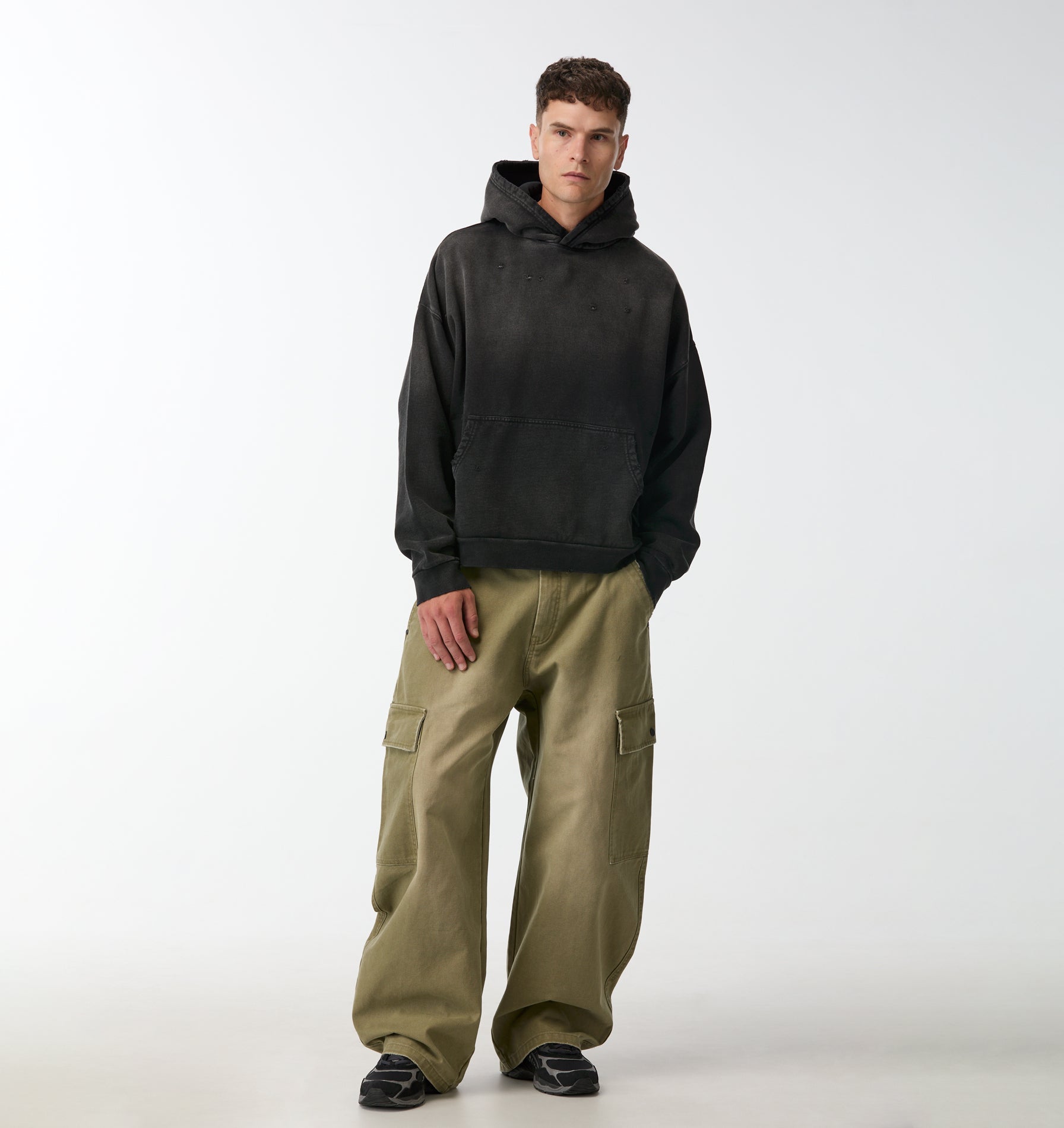 Distressed Oversized Hood - Faded Black