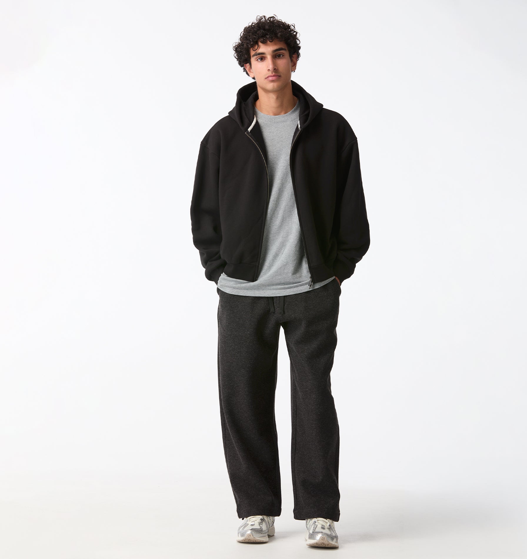 Heavy Crop Zip Hood - Black