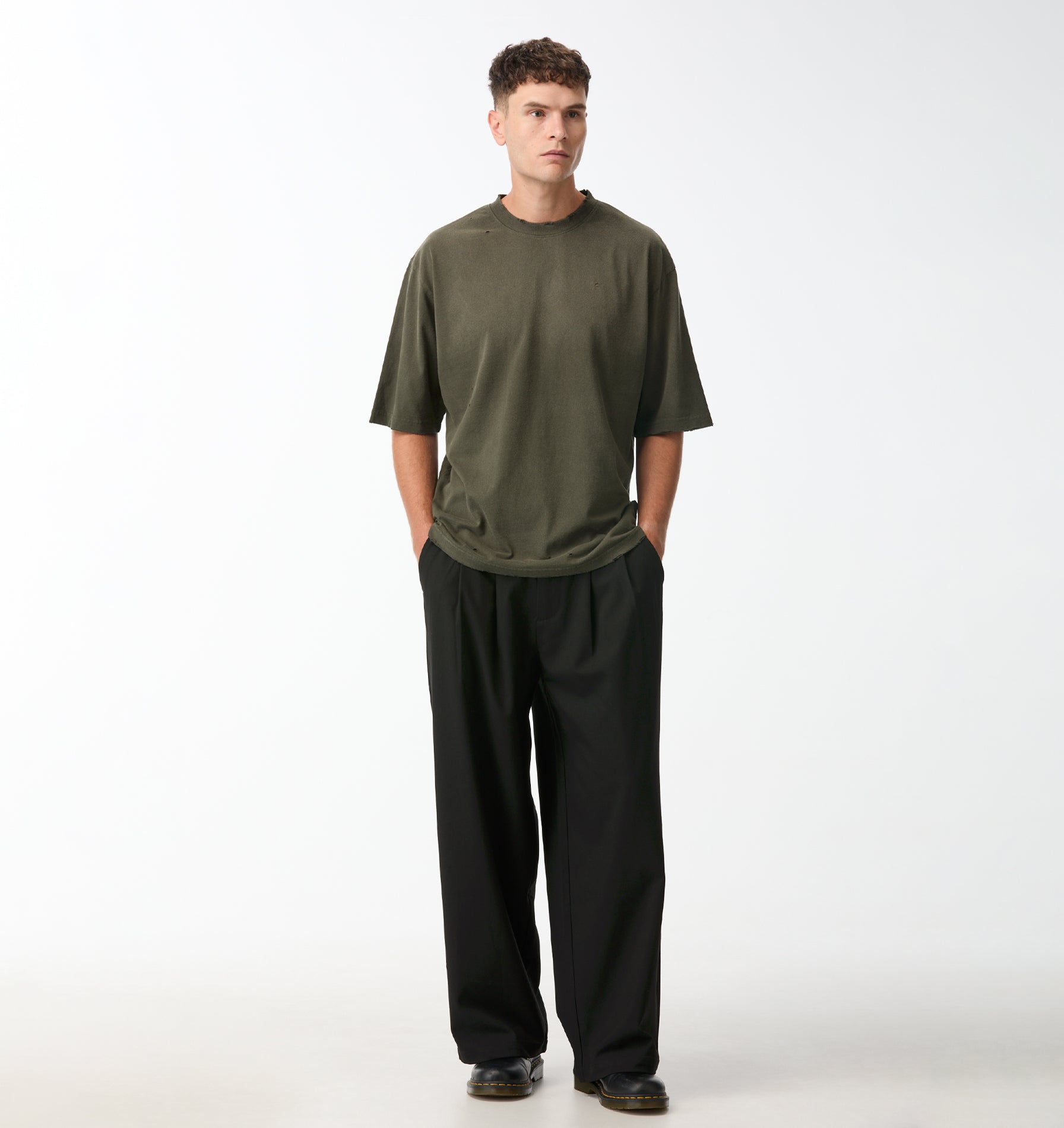 Distressed Oversized Tee - Faded Green