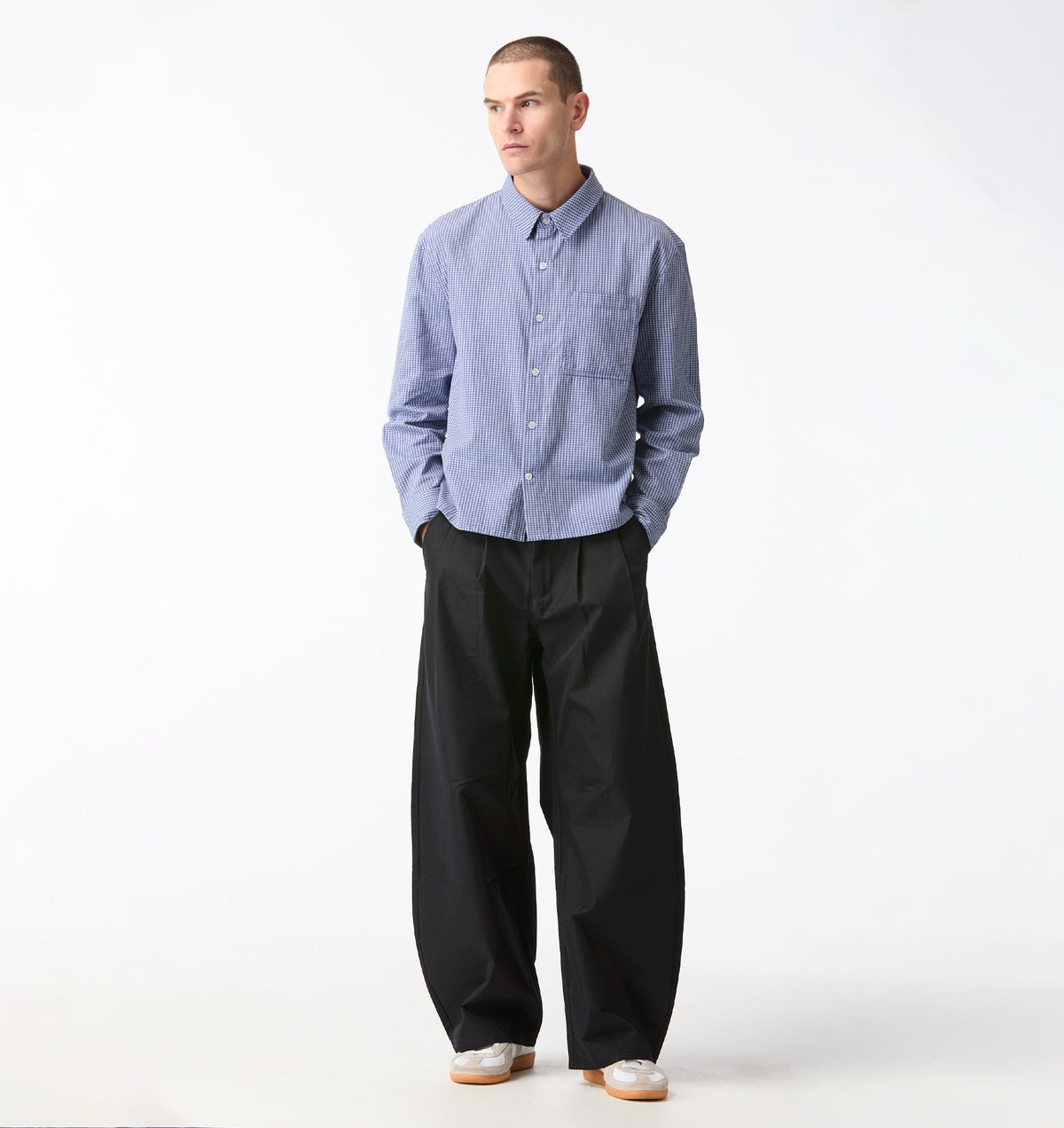 Crop LS Shirt - Light Blue Check